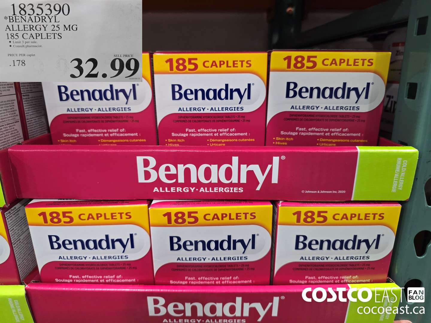 1835390 BENADRYL ALLERGY 25 MG 185 CAPLETS $32.99