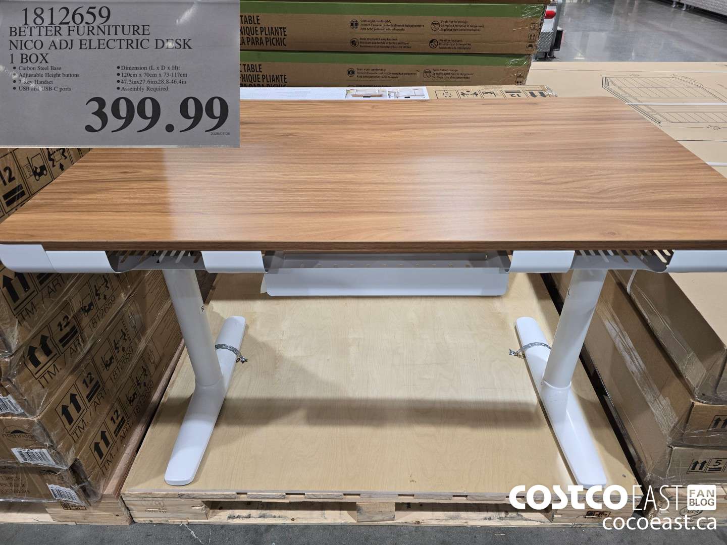 1812659 BETTER FURNITURE NICO ADJ ELECTRIC DESK 1 BOX $399.99