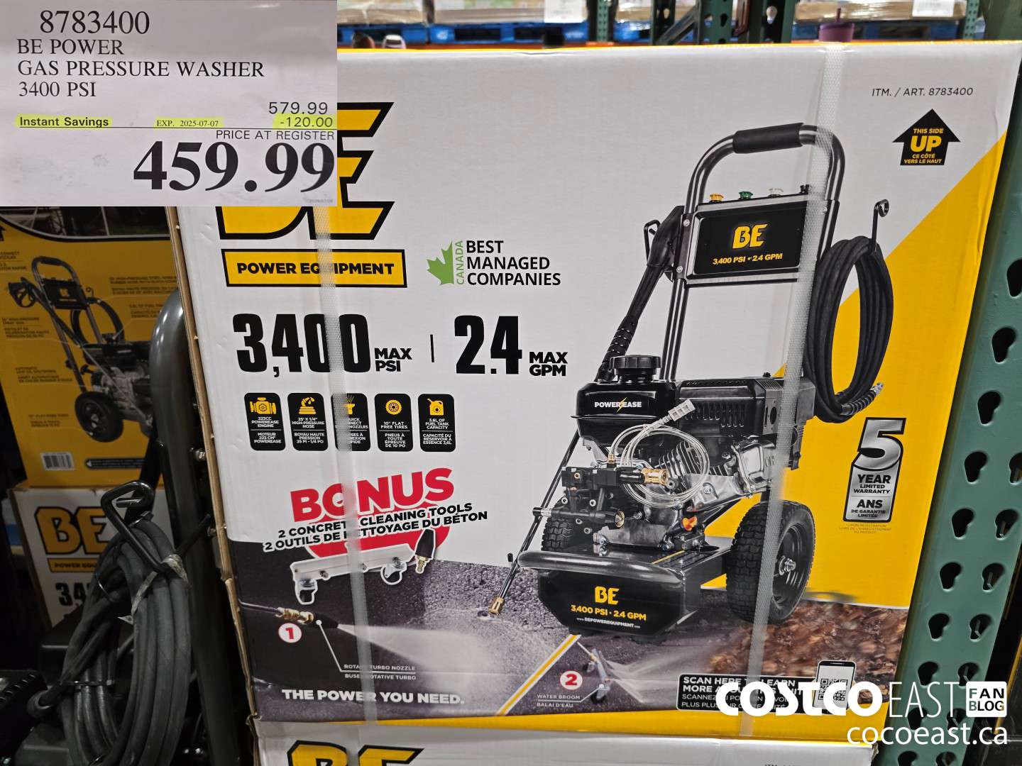 8783400 BE POWER GAS PRESSURE WASHER 3400 PSI ($120.00 INSTANT SAVINGS EXPIRES ON 2025-07-07) $459.99