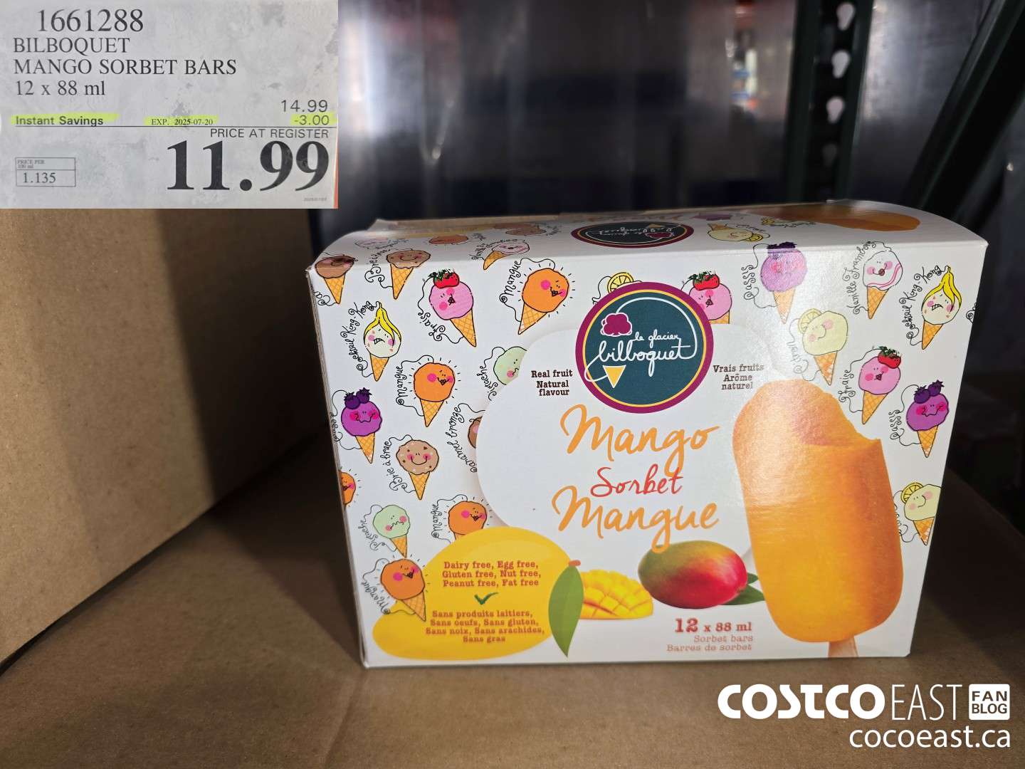 1661288 BILBOQUET MANGO SORBET BARS 12 X 88 ML ($3.00 INSTANT SAVINGS EXPIRES ON 2025-07-20) $11.99