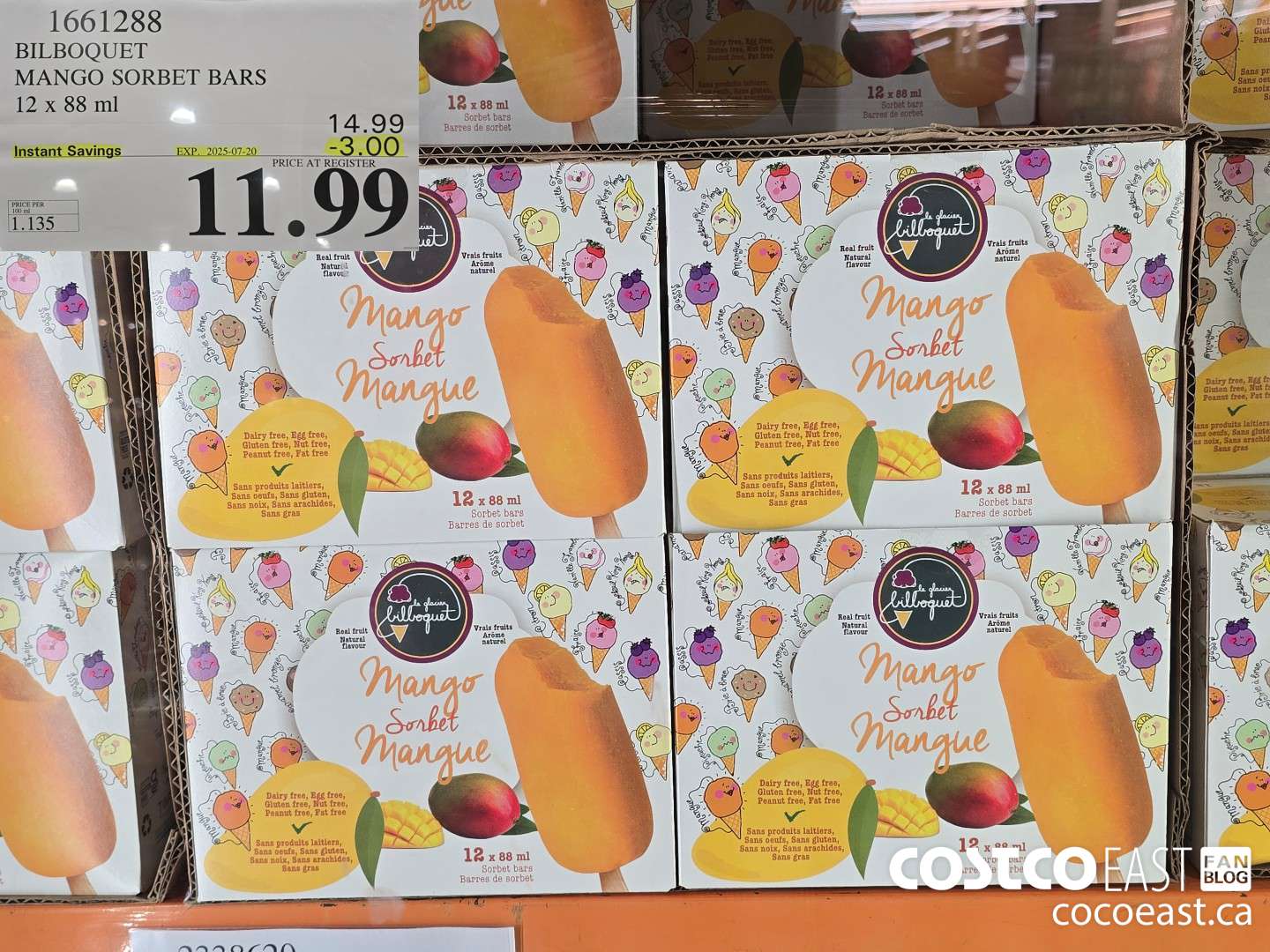 1661288 BILBOQUET MANGO SORBET BARS 12 X 88 ML ($3.00 INSTANT SAVINGS EXPIRES ON 2025-07-20) $11.99
