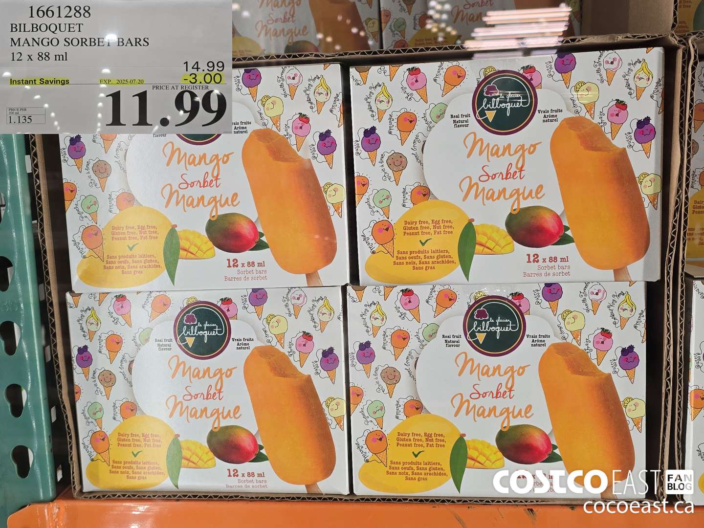 1661288 BILBOQUET MANGO SORBET BARS 12 X 88 ML ($3.00 INSTANT SAVINGS EXPIRES ON 2025-07-20) $11.99