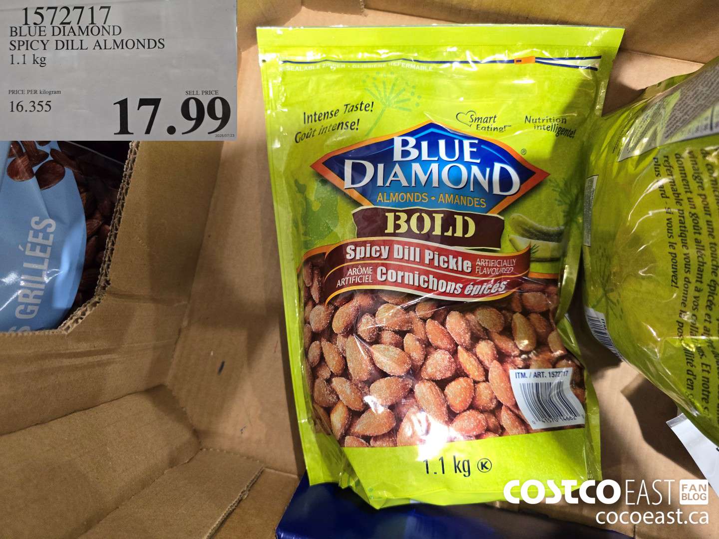 1572717 BLUE DIAMOND SPICY DILL ALMONDS 1.1 KG $17.99