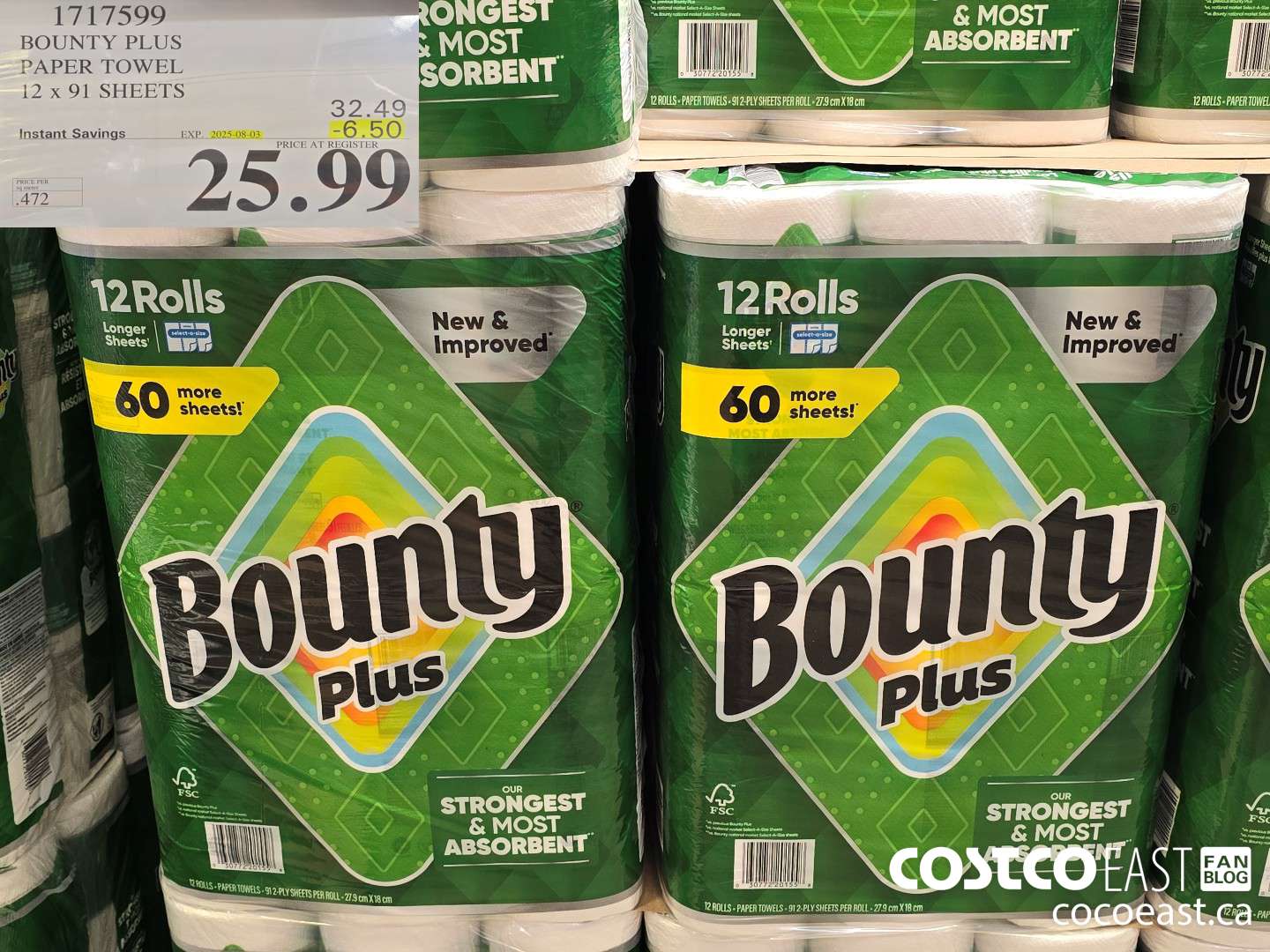 1717599 BOUNTY PLUS PAPER TOWEL 12 x 91 SHEETS ($6.50 INSTANT SAVINGS EXPIRES ON 2025-08-03) $25.99