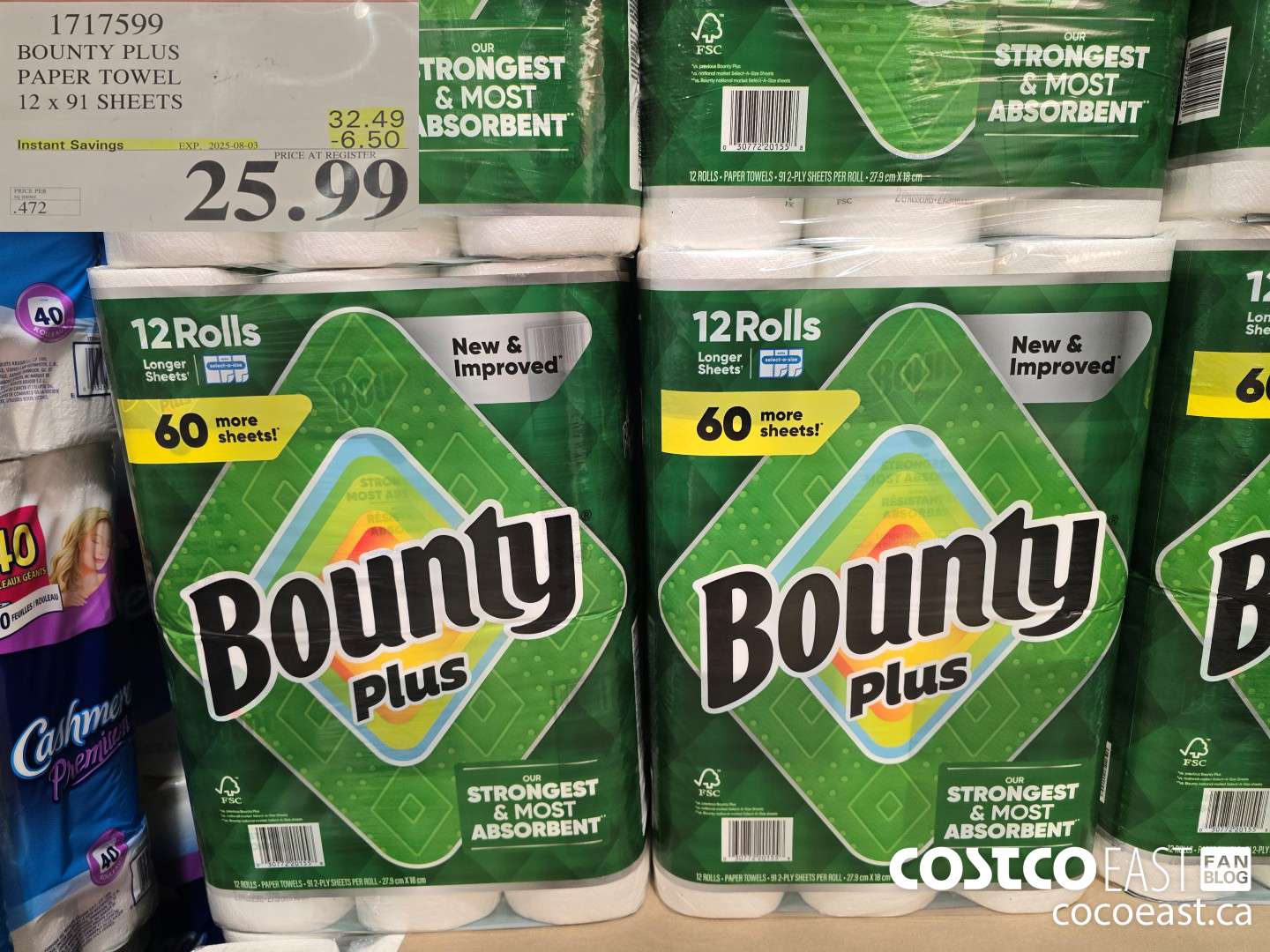 1717599 BOUNTY PLUS PAPER TOWEL 12 x 91 SHEETS ($6.50 INSTANT SAVINGS EXPIRES ON 2025-08-03) $25.99