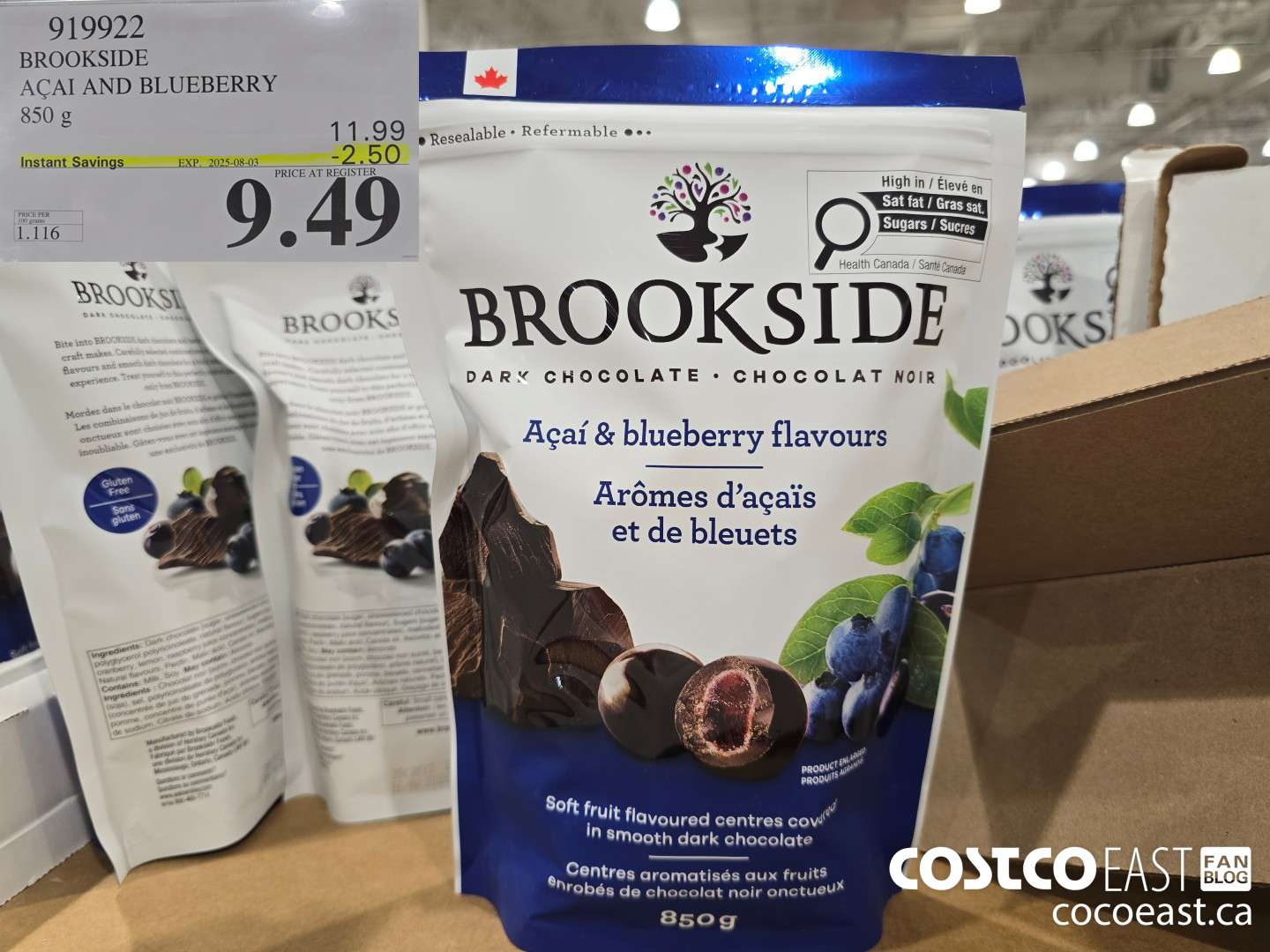 919922 BROOKSIDE ACAI AND BLUEBERRY 850 G ($2.50 INSTANT SAVINGS EXPIRES ON 2025-08-03) $9.49