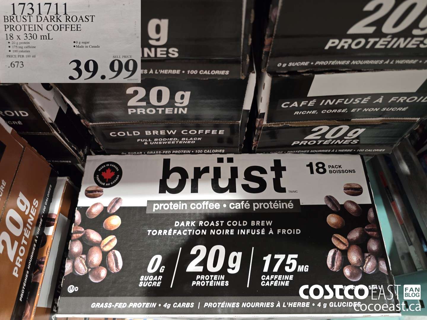 1731711 BRUST DARK ROAST PROTEIN COFFEE 18 x 330 mL $39.99