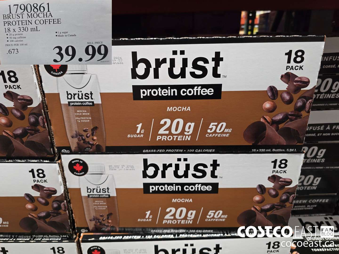 1790861 BRUST MOCHA PROTEIN COFFEE 18 x 330 mL $39.99