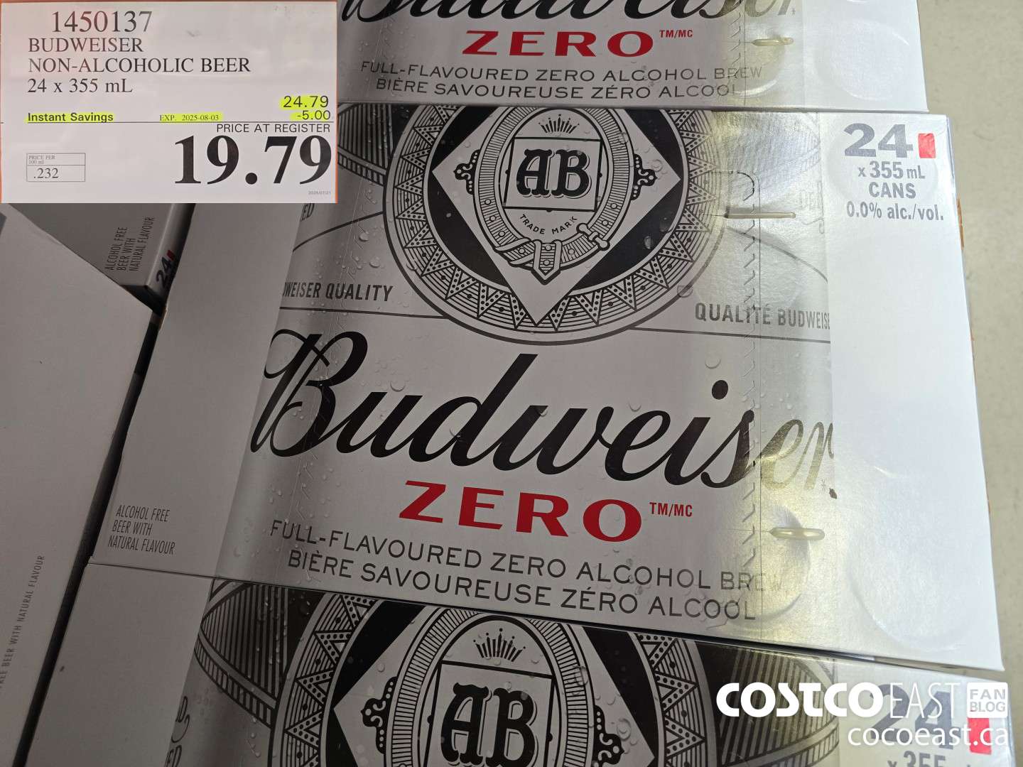 1450137 BUDWEISER NON-ALCOHOLIC BEER 24 X 355 ML ($5.00 INSTANT SAVINGS EXPIRES ON 2025-08-03) $19.79