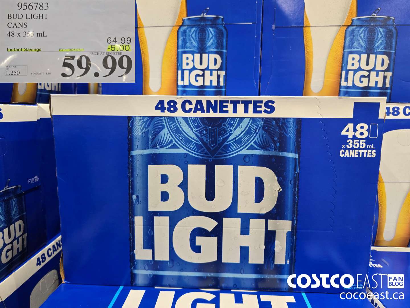 956783 BUD LIGHT CANS 48 x 355 mL ($5.00 INSTANT SAVINGS EXPIRES ON 2025-07-13) $59.99