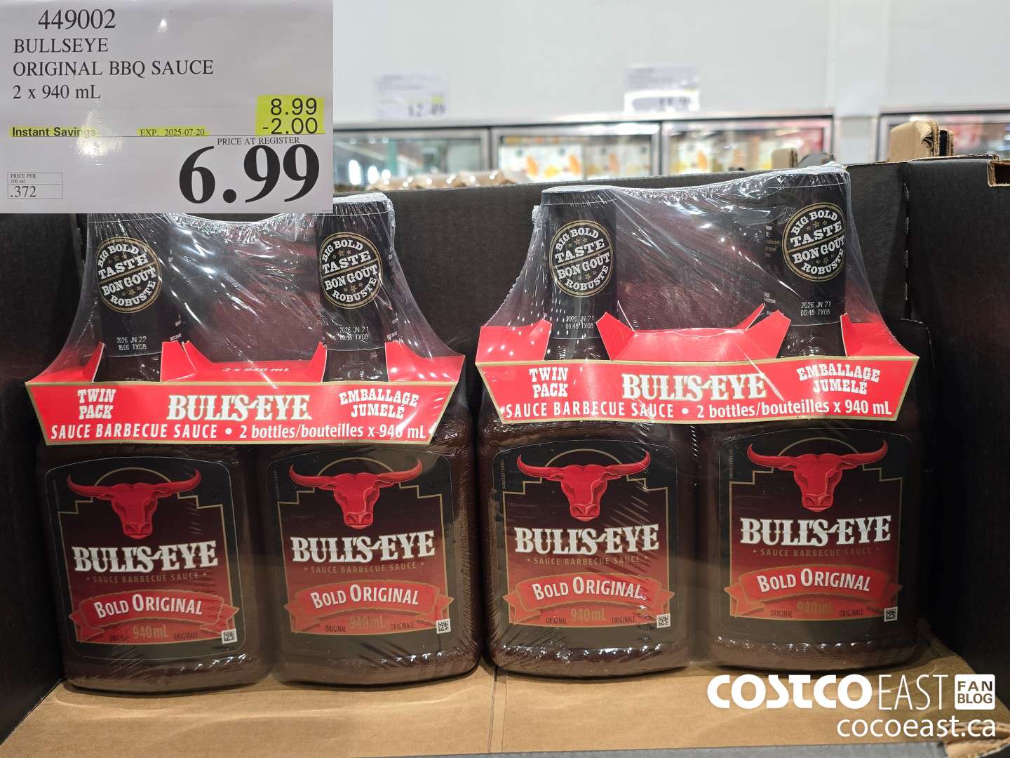 449002 BULLSEYE ORIGINAL BBQ SAUCE 2 X 940 ML ($2.00 INSTANT SAVINGS EXPIRES ON 2025-07-20) $6.99