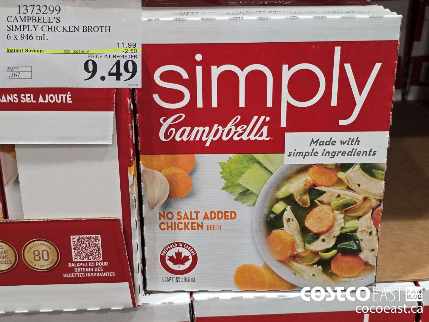 1373299 CAMPBELL'S SIMPLY CHICKEN BROTH 6 x 946 mL ($2.50 INSTANT SAVINGS EXPIRES ON 2025-08-03) $9.49