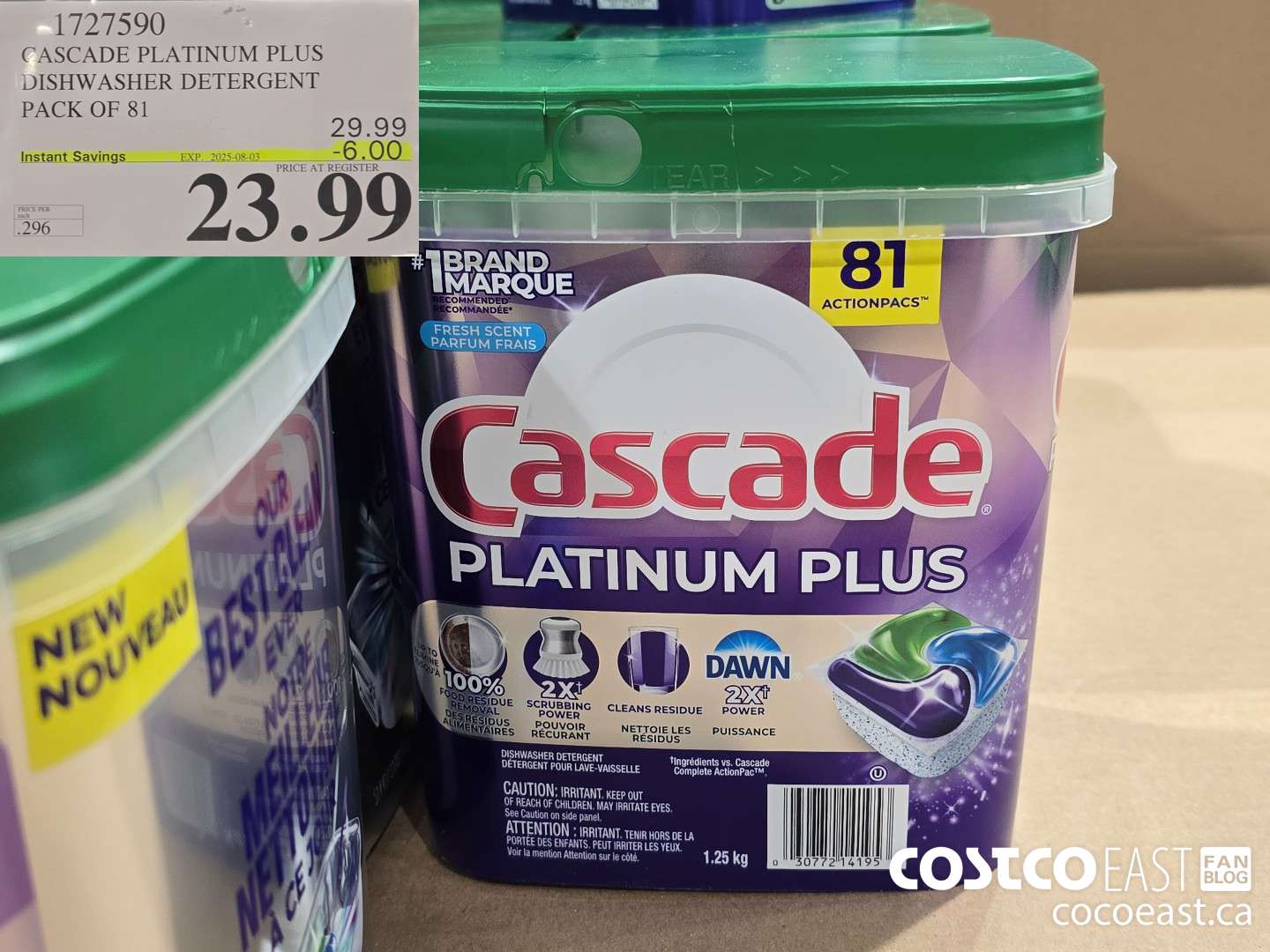 1727590 CASCADE PLATINUM PLUS DISHWASHER DETERGENT PACK OF 81 ($6.00 INSTANT SAVINGS EXPIRES ON 2025-08-03) $23.99