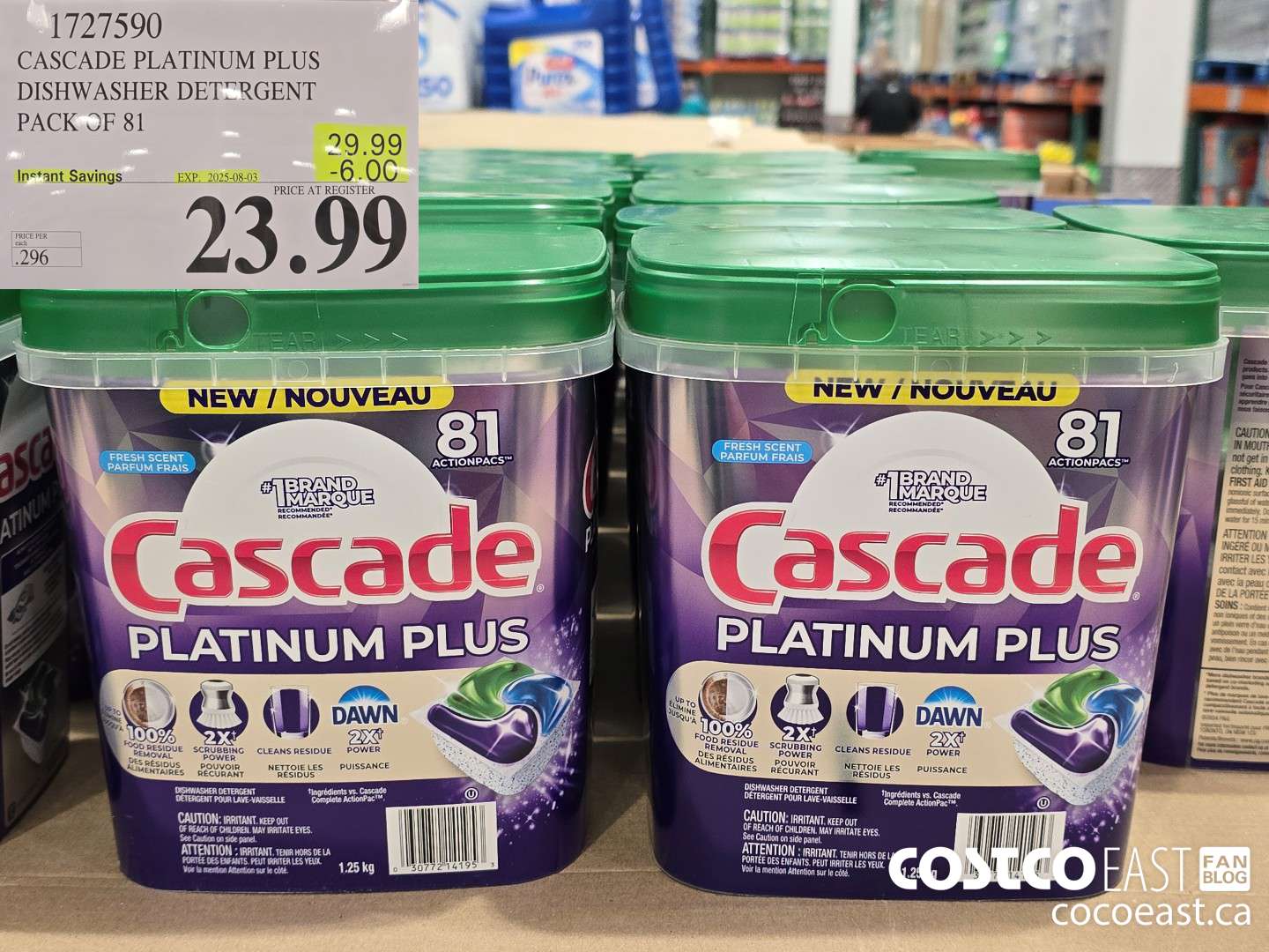 1727590 CASCADE PLATINUM PLUS DISHWASHER DETERGENT PACK OF 81 ($6.00 INSTANT SAVINGS EXPIRES ON 2025-08-03) $23.99