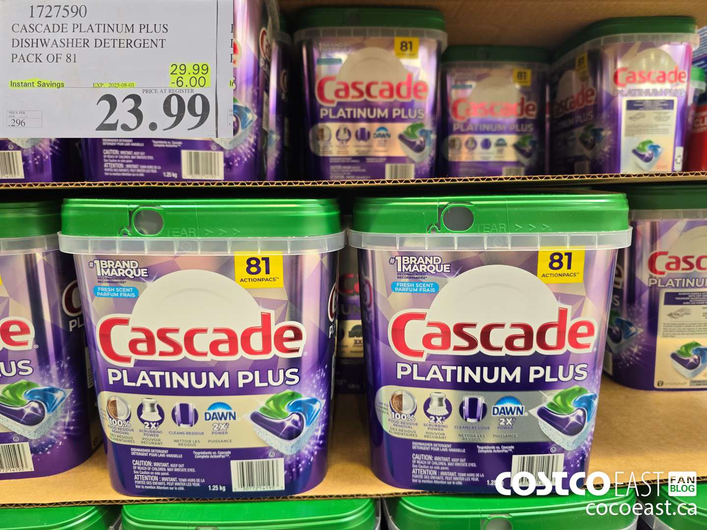 1727590 CASCADE PLATINUM PLUS DISHWASHER DETERGENT PACK OF 81 ($6.00 INSTANT SAVINGS EXPIRES ON 2025-08-03) $23.99