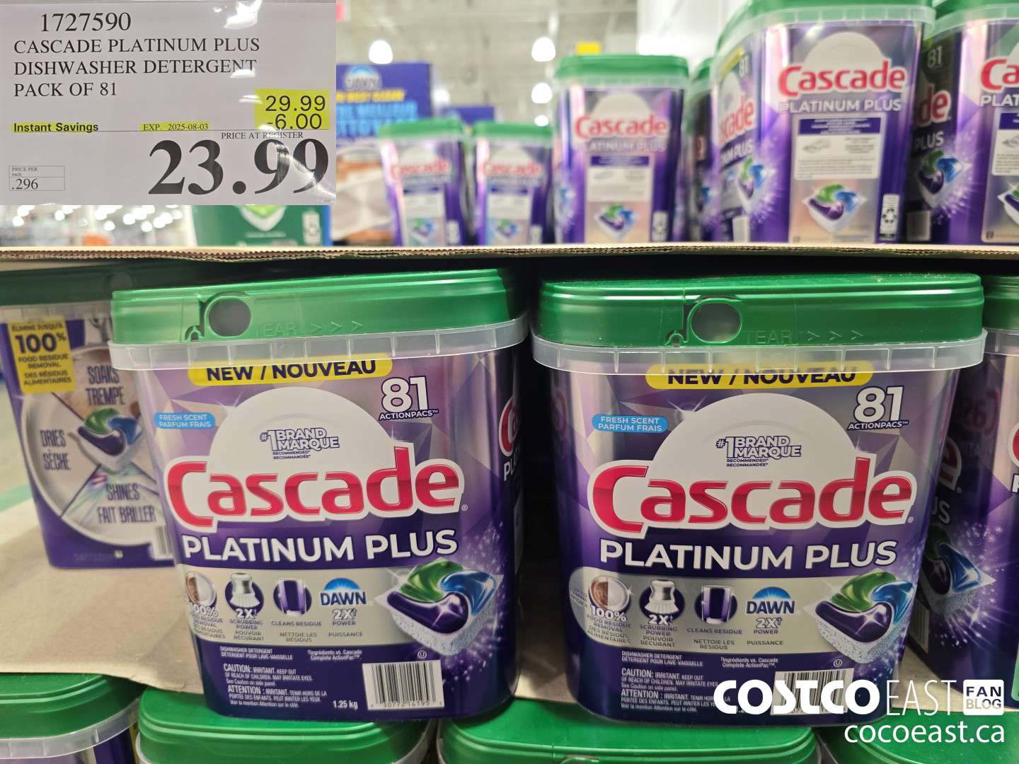 1727590 CASCADE PLATINUM PLUS DISHWASHER DETERGENT PACK OF 81 ($6.00 INSTANT SAVINGS EXPIRES ON 2025-08-03) $23.99
