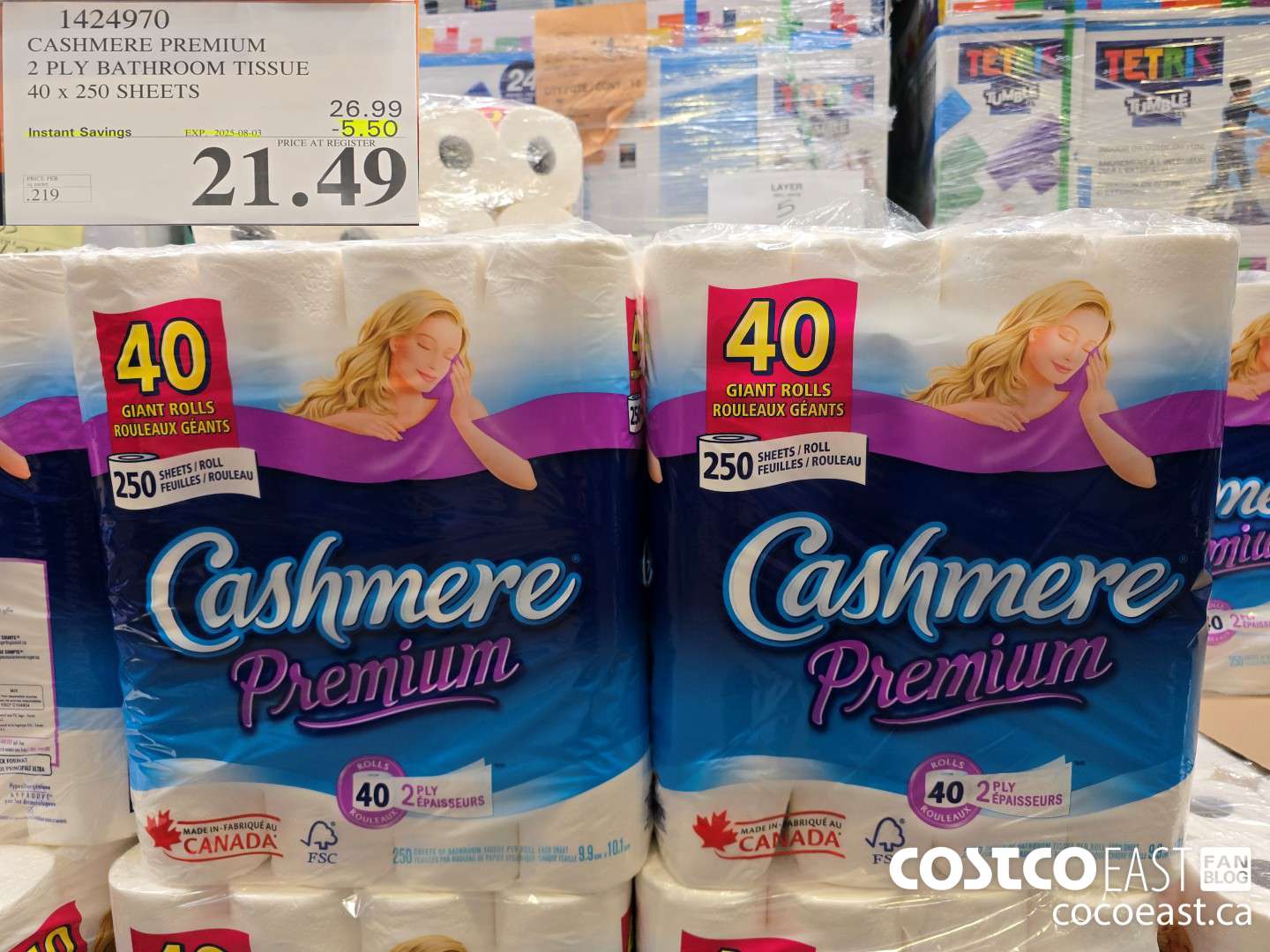 1424970 CASHMERE PREMIUM 2 PLY BATHROOM TISSUE 40 x 250 sheets ($5.50 INSTANT SAVINGS EXPIRES ON 2025-08-03) $21.49