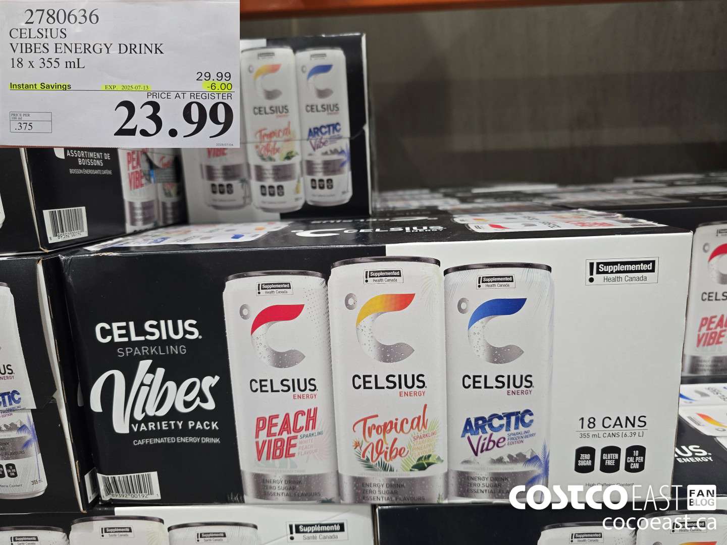 2780636 CELSIUS VIBES ENERGY DRINK 18 X 355 ML ($6.00 INSTANT SAVINGS EXPIRES ON 2025-07-13) $23.99