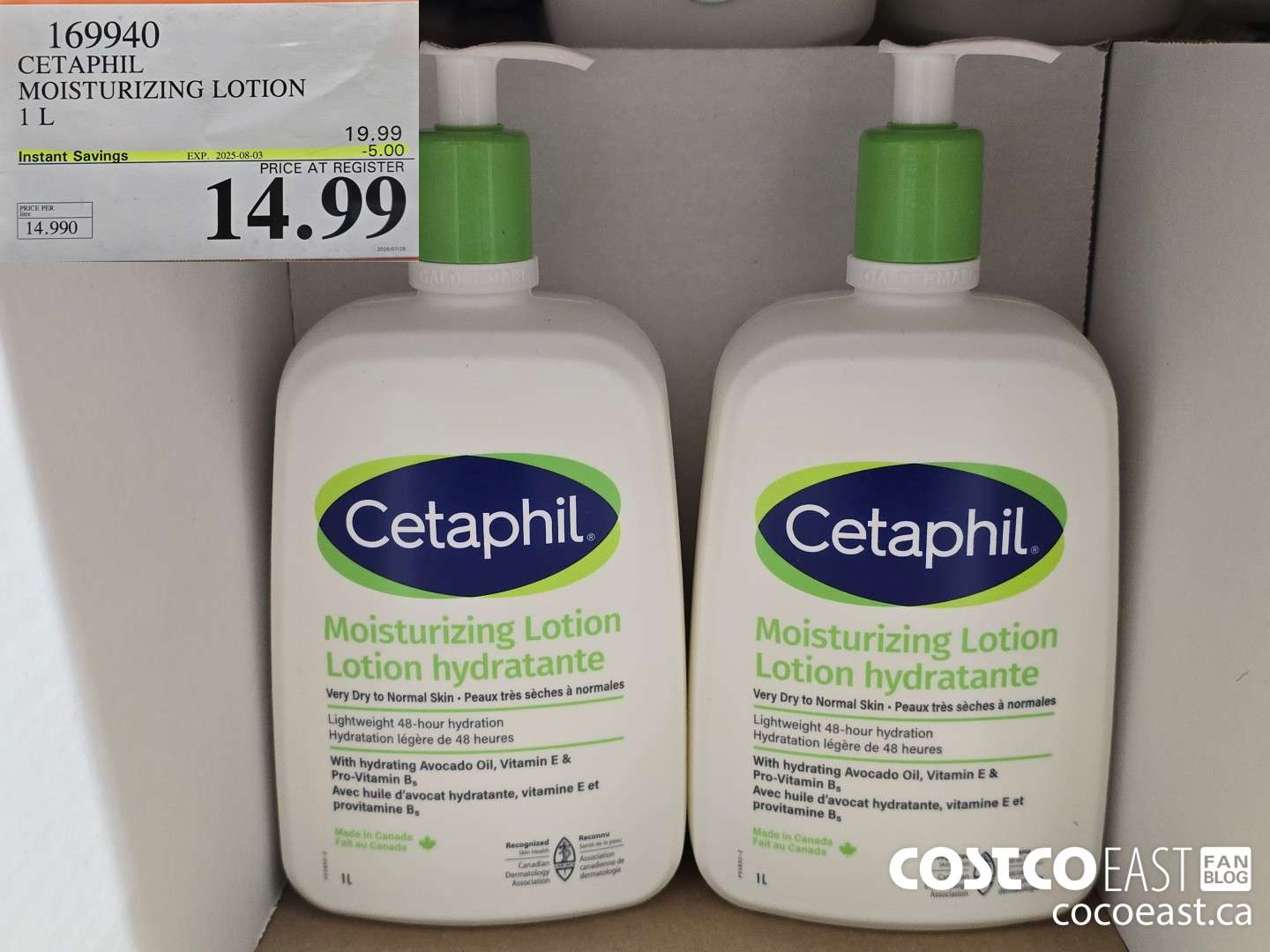 169940 CETAPHIL MOISTURIZING LOTION 1 L ($5.00 INSTANT SAVINGS EXPIRES ON 2025-08-03) $14.99