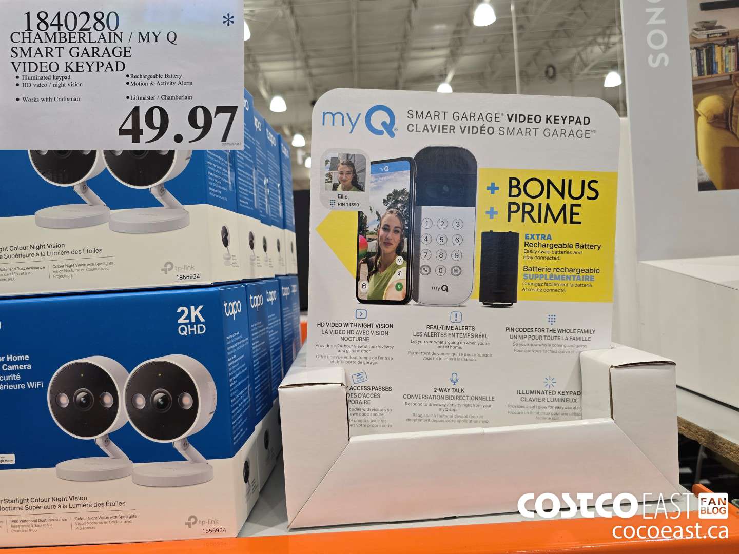 1840280 CHAMBERLAIN / MY Q SMART GARAGE VIDEO KEYPAD $49.97