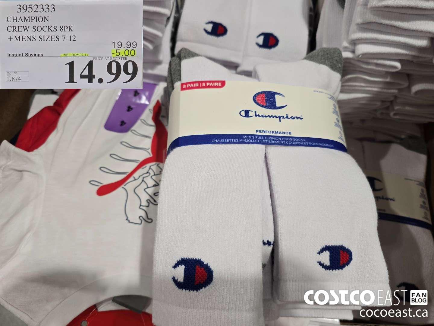 3952333 CHAMPION CREW SOCKS 8PK +MENS SIZES 7-12 ($5.00 INSTANT SAVINGS EXPIRES ON 2025-07-13) $14.99