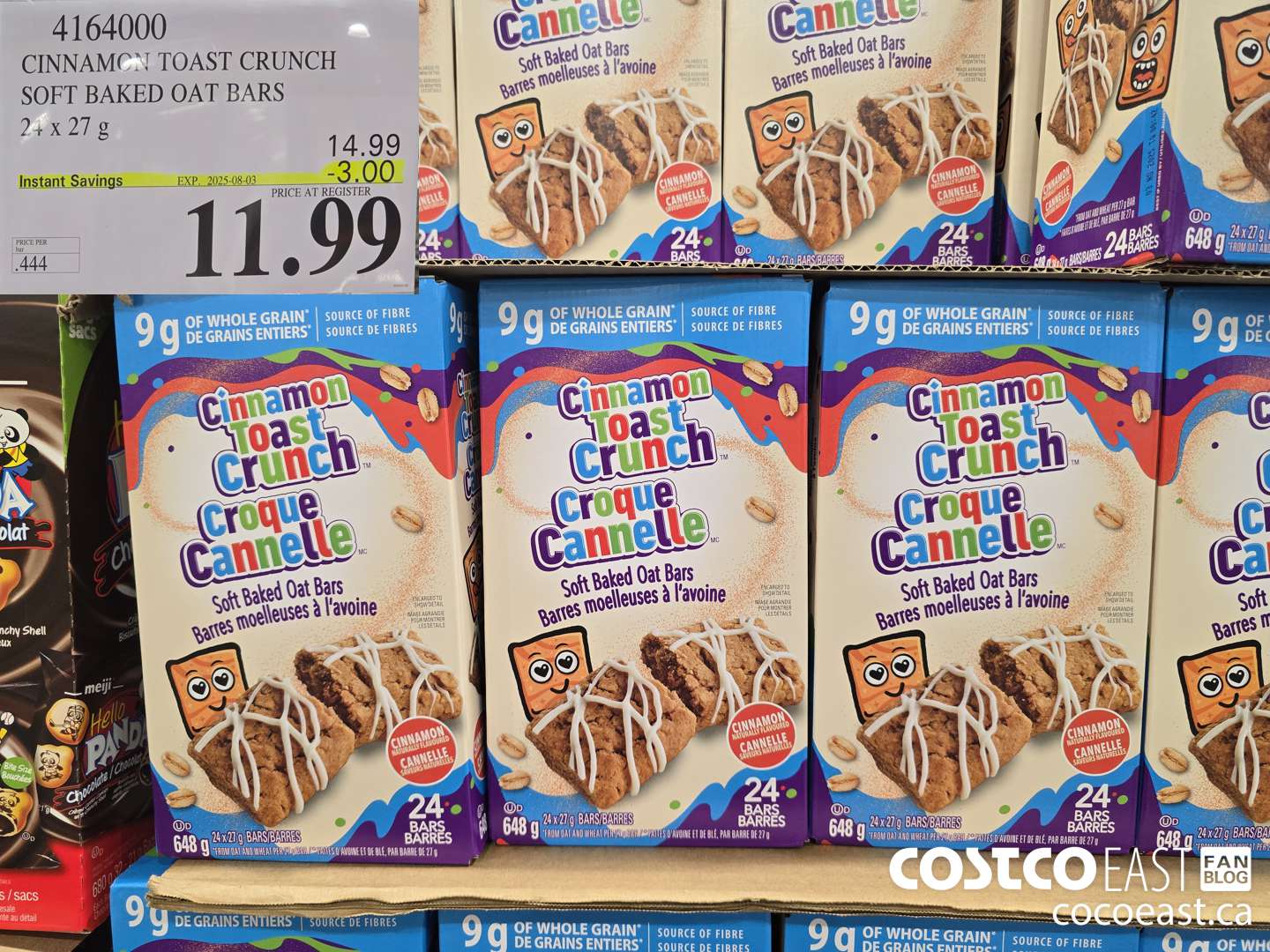 4164000 CINNAMON TOAST CRUNCH SOFT BAKED OAT BARS 24x27 G ($3.00 INSTANT SAVINGS EXPIRES ON 2025-08-03) $11.99
