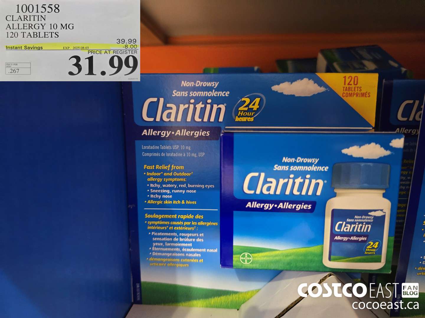 1001558 CLARITIN ALLERGY 10MG 120 TABLETS ($8.00 INSTANT SAVINGS EXPIRES ON 2025-08-03) $31.99