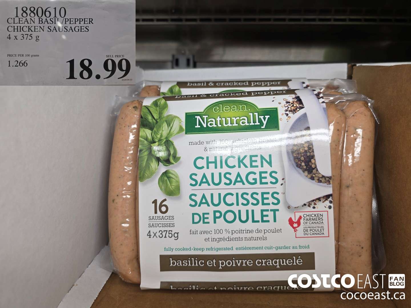 1880610 CLEAN BASIL/PEPPER CHICKEN SAUSAGES 4x 375 g $18.99