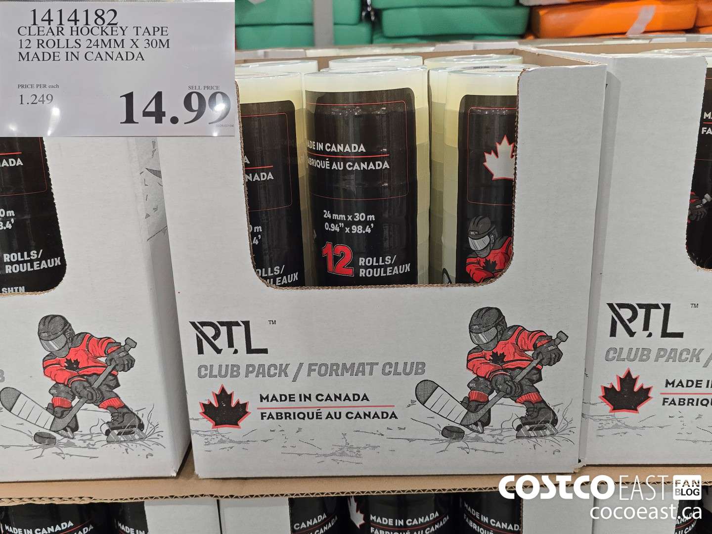 1414182 CLEAR HOCKEY TAPE 12 ROLLS 24mm X 30m MADE IN CANADA $14.99