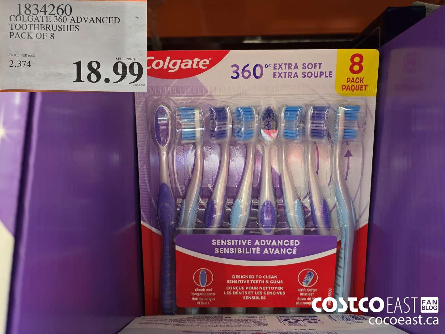 1834260 COLGATE 360 ADVANCED TOOTHBRUSHES PACK OF 8 $18.99