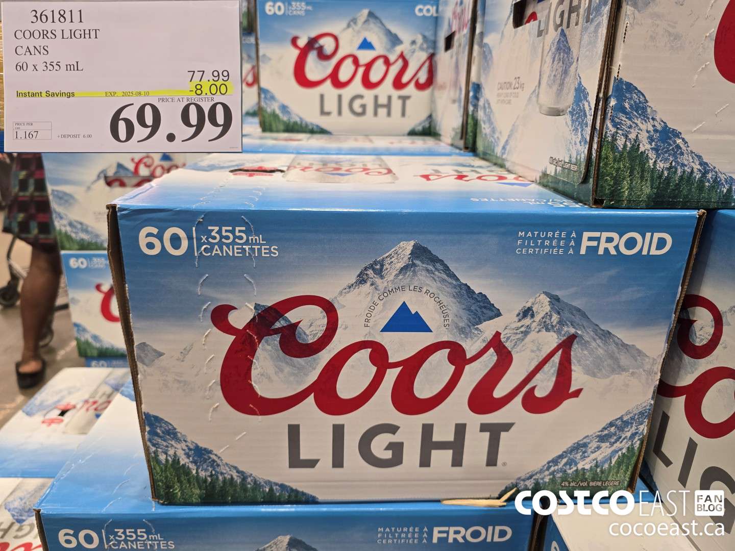 361811 COORS LIGHT CANETTES 60 x 355 ml ($8.00 INSTANT SAVINGS EXPIRES ON 2025-08-10) $69.99