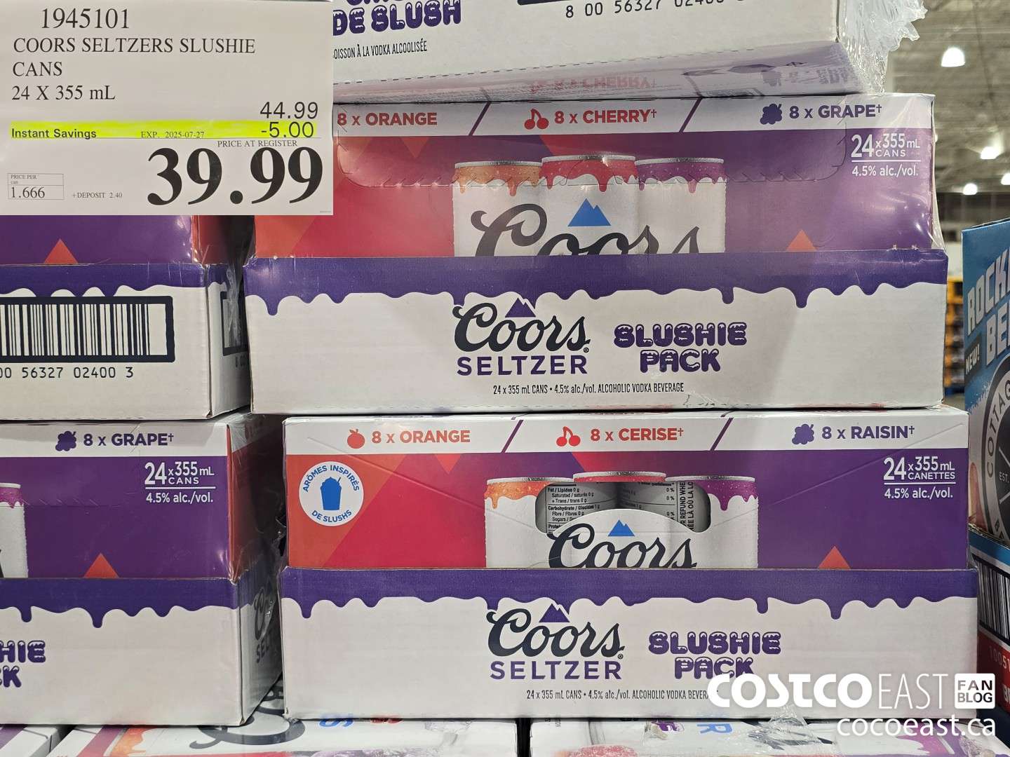 1945101 COORS SELTZERS SLUSHIE CANS 24 X 355 mL ($5.00 INSTANT SAVINGS EXPIRES ON 2025-07-27) $39.99