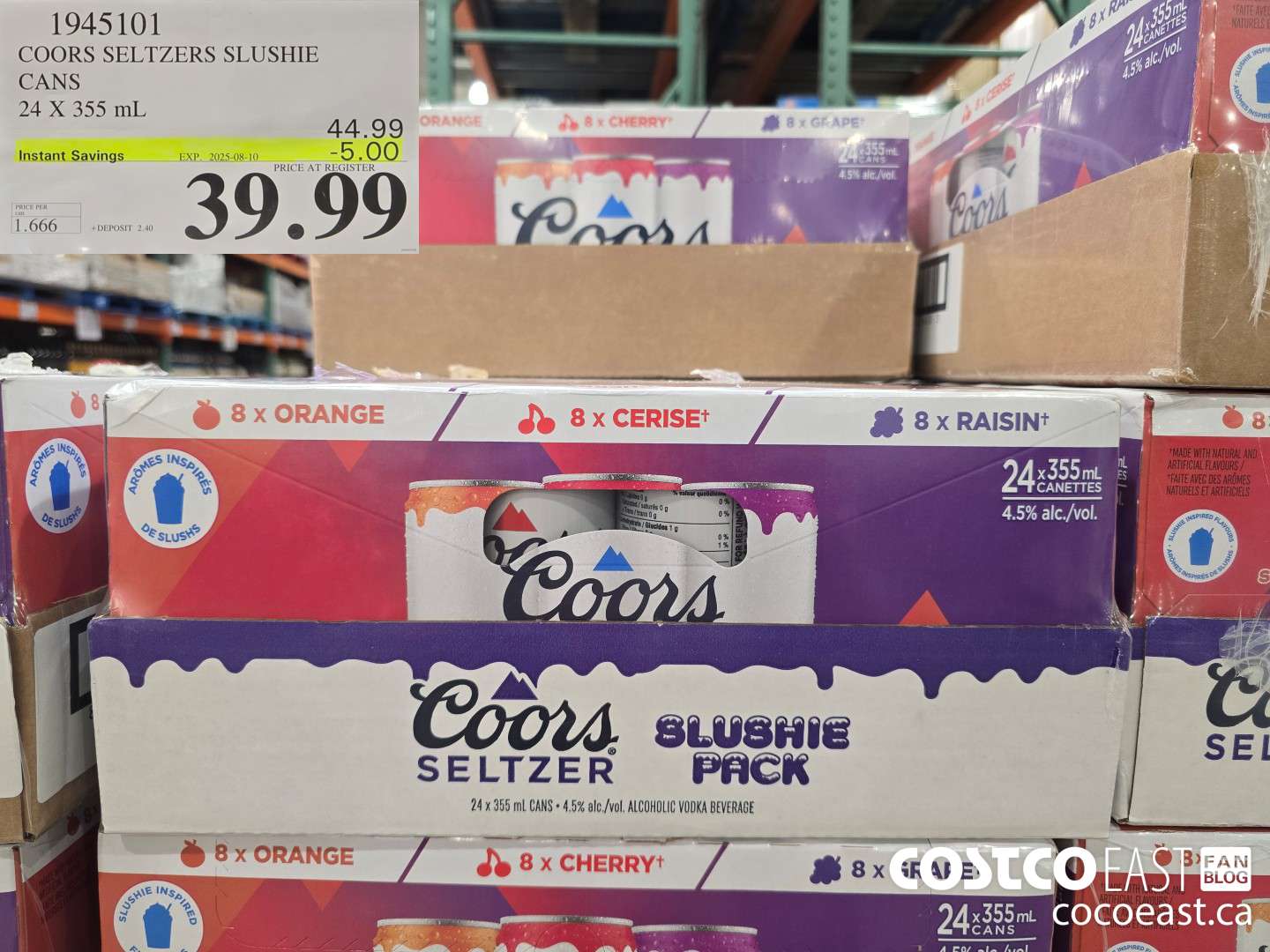 1945101 COORS SELTZERS SLUSHIE CANS 24 X 355 mL ($5.00 INSTANT SAVINGS EXPIRES ON 2025-08-10) $39.99