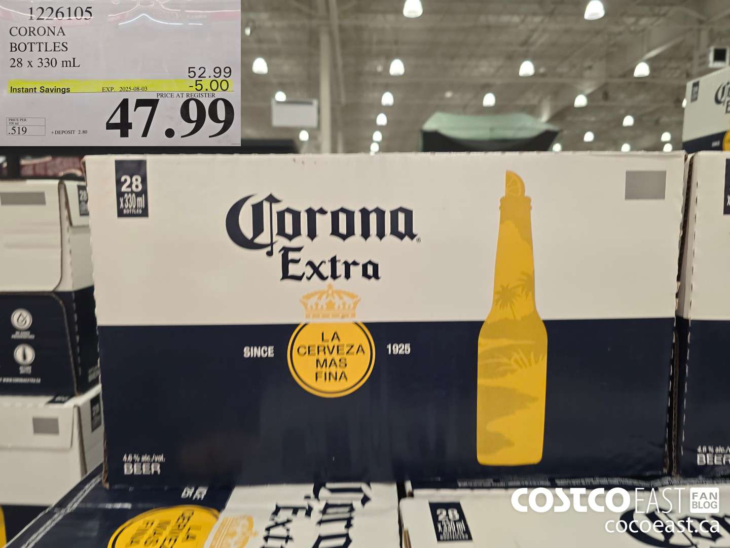 1226105 CORONA BOTTLES 28 x 330 mL ($5.00 INSTANT SAVINGS EXPIRES ON 2025-08-03) $47.99