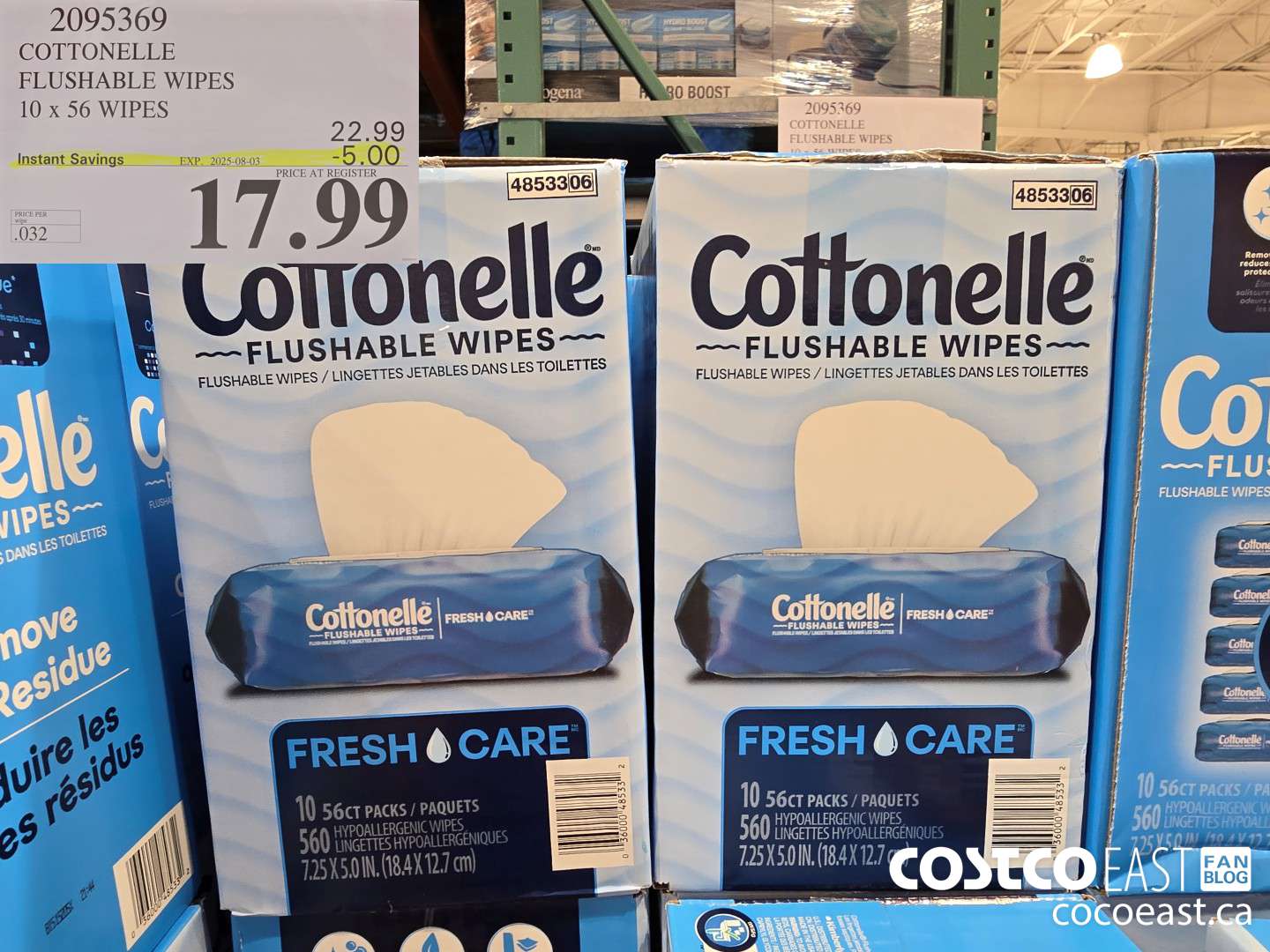 2095369 COTTONELLE FLUSHABLE WIPES 10 X 56 WIPES ($5.00 INSTANT SAVINGS EXPIRES ON 2025-08-03) $17.99