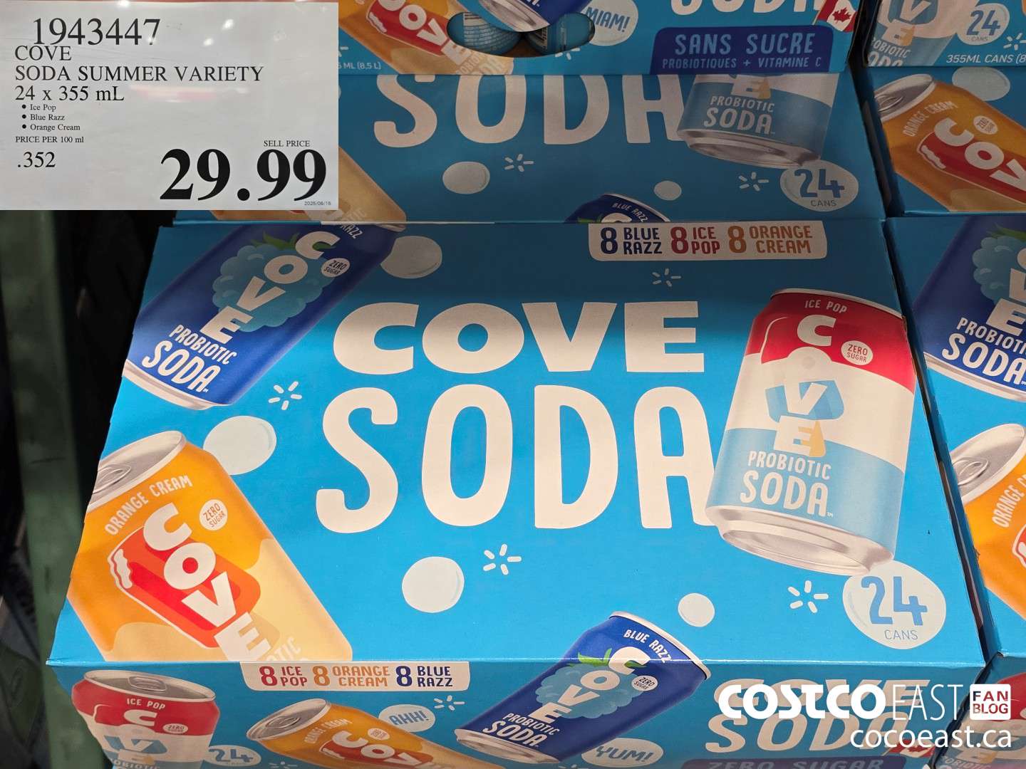 1943447 COVE SODA SUMMER VARIETY 24 x 355 mL $29.99