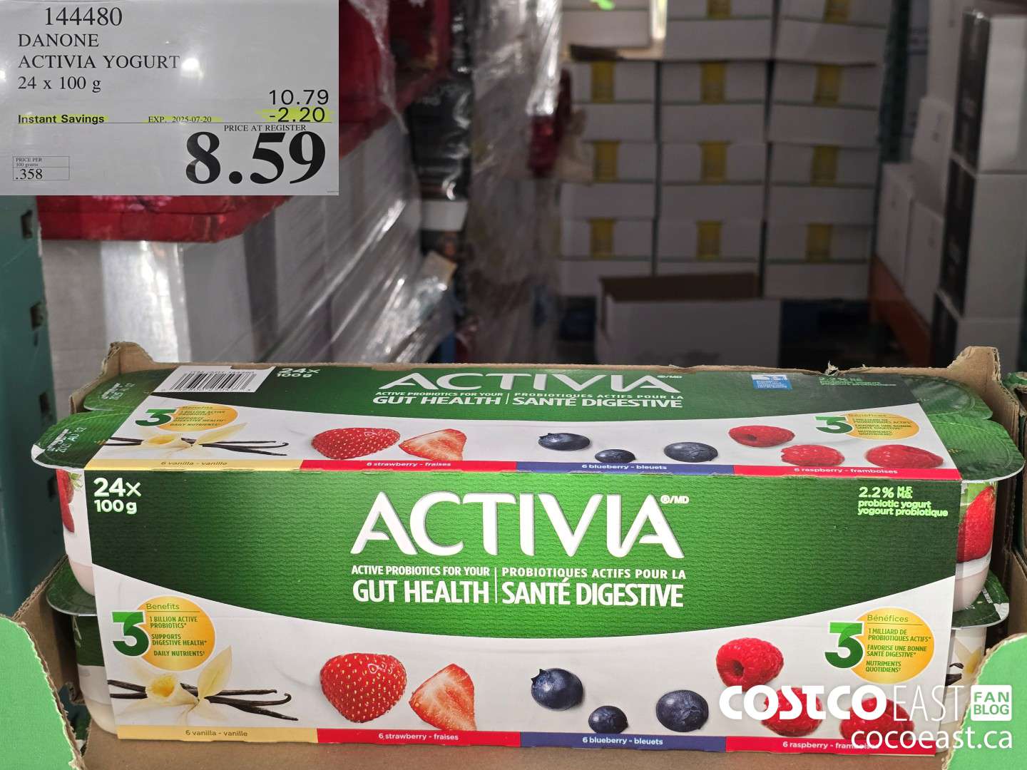 144480 DANONE ACTIVIA YOGURT 24 X 100 G ($2.20 INSTANT SAVINGS EXPIRES ON 2025-07-20) $8.59