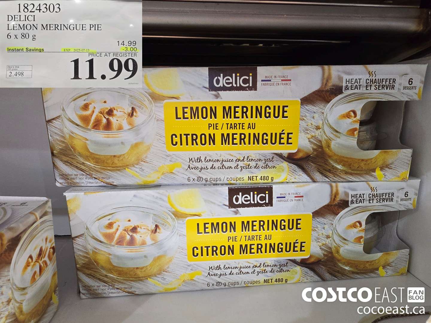 1824303 DELICI LEMON MERINQUE PIE 6 x 80 g ($3.00 INSTANT SAVINGS EXPIRES ON 2025-07-13) $11.99