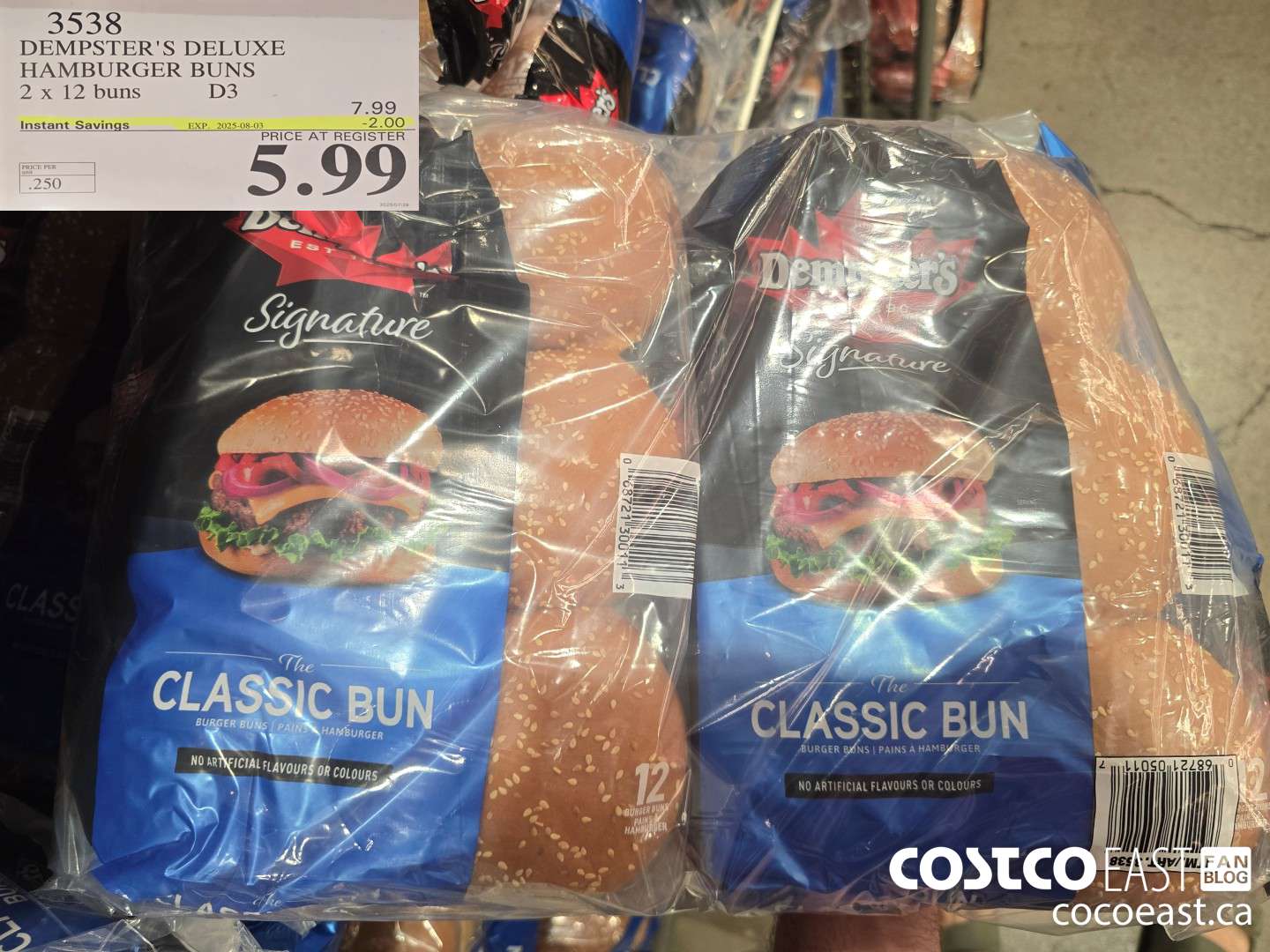 3538 DEMPSTER'S DELUXE HAMBURGER BUNS 2 X 12 BUNS ($2.00 INSTANT SAVINGS EXPIRES ON 2025-08-03) $5.99