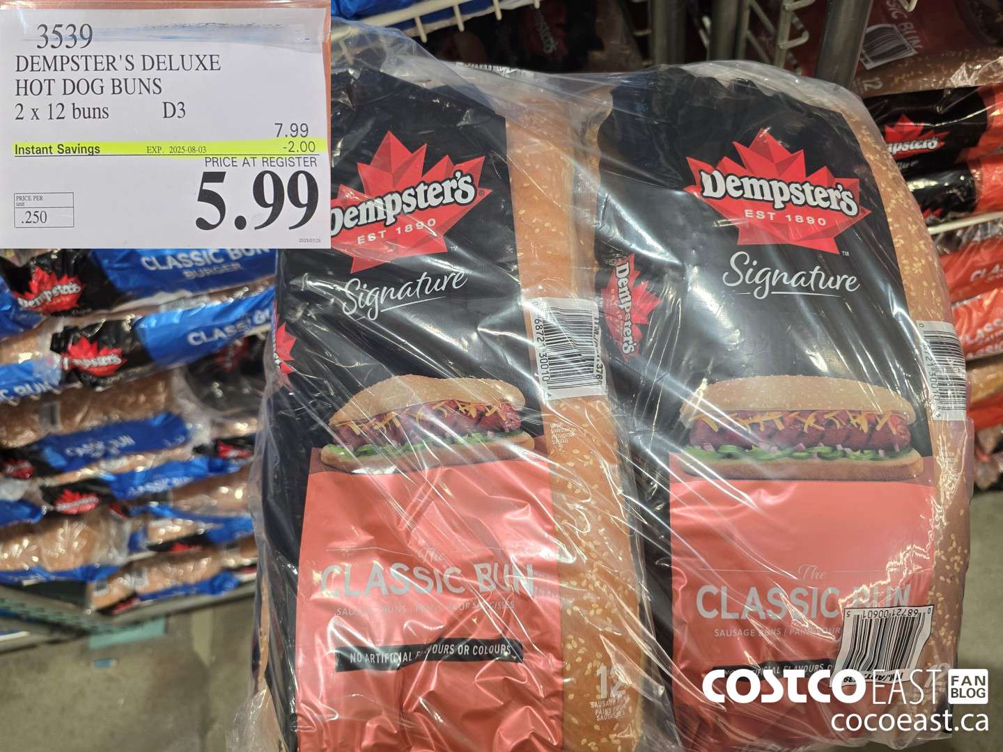 3539 DEMPSTER'S DELUXE HOT DOG BUNS 2 X 12 BUNS ($2.00 INSTANT SAVINGS EXPIRES ON 2025-08-03) $5.99