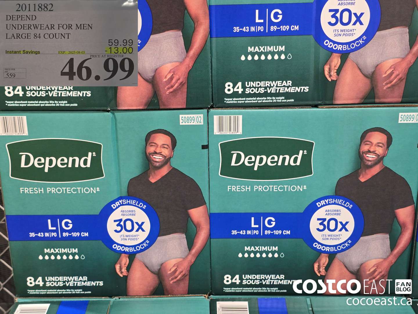 2011882 DEPEND UNDERWEAR FOR MEN LARGE 84 COUNT ($13.00 INSTANT SAVINGS EXPIRES ON 2025-08-03) $46.99