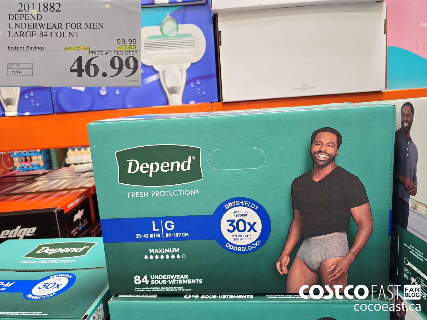 2011882 DEPEND UNDERWEAR FOR MEN LARGE 84 COUNT ($13.00 INSTANT SAVINGS EXPIRES ON 2025-08-03) $46.99