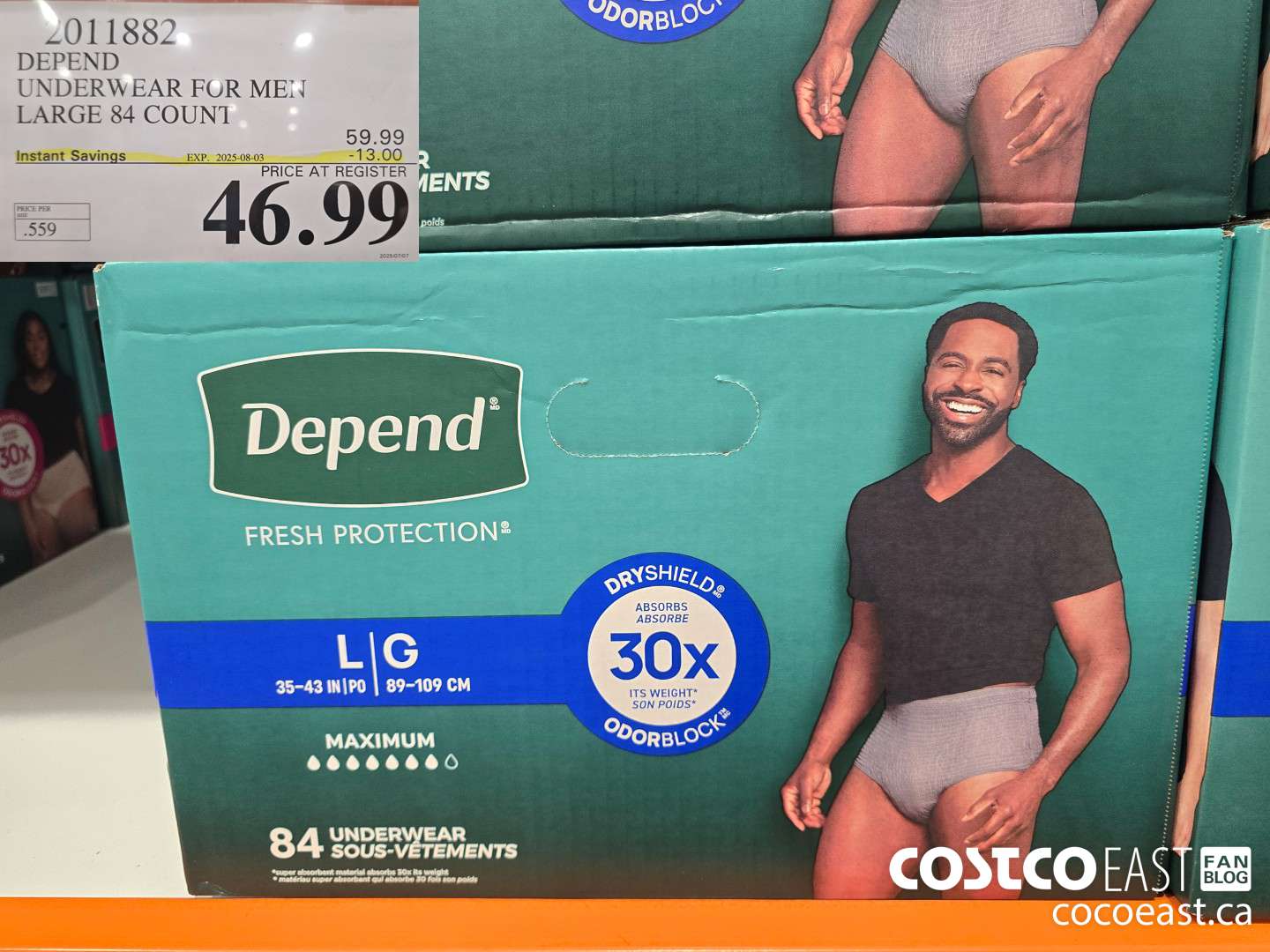2011882 DEPEND UNDERWEAR FOR MEN LARGE 84 COUNT ($13.00 INSTANT SAVINGS EXPIRES ON 2025-08-03) $46.99