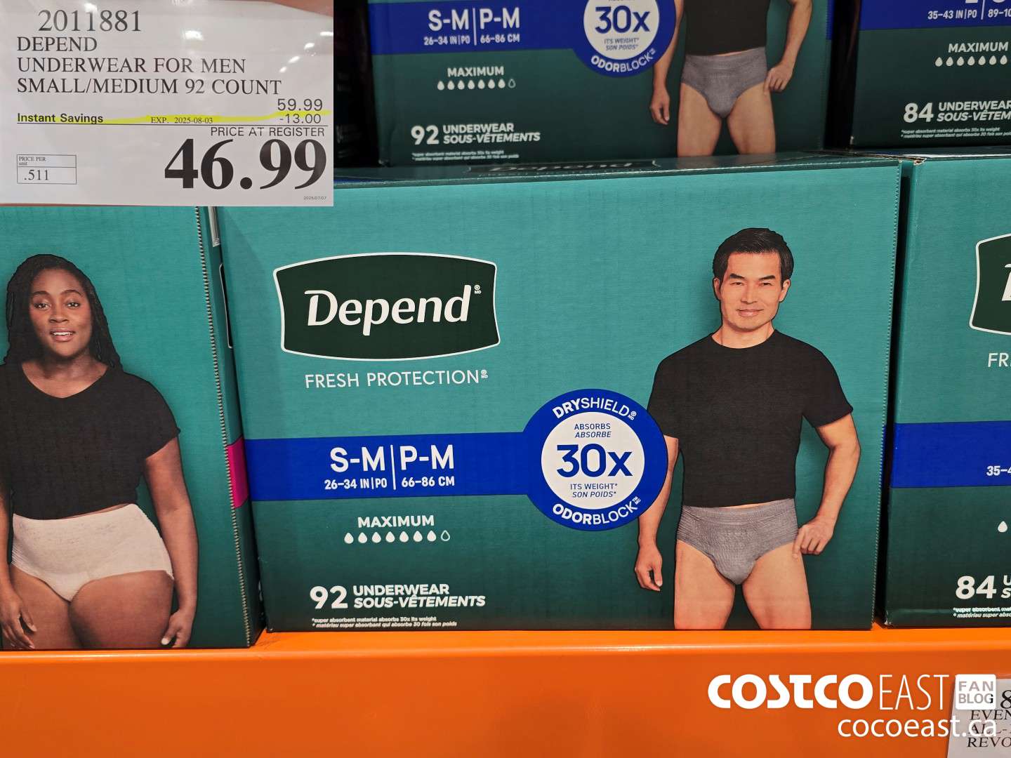 2011881 DEPEND UNDERWEAR FOR MEN SMALL/MEDIUM 92 COUNT ($13.00 INSTANT SAVINGS EXPIRES ON 2025-08-03) $46.99