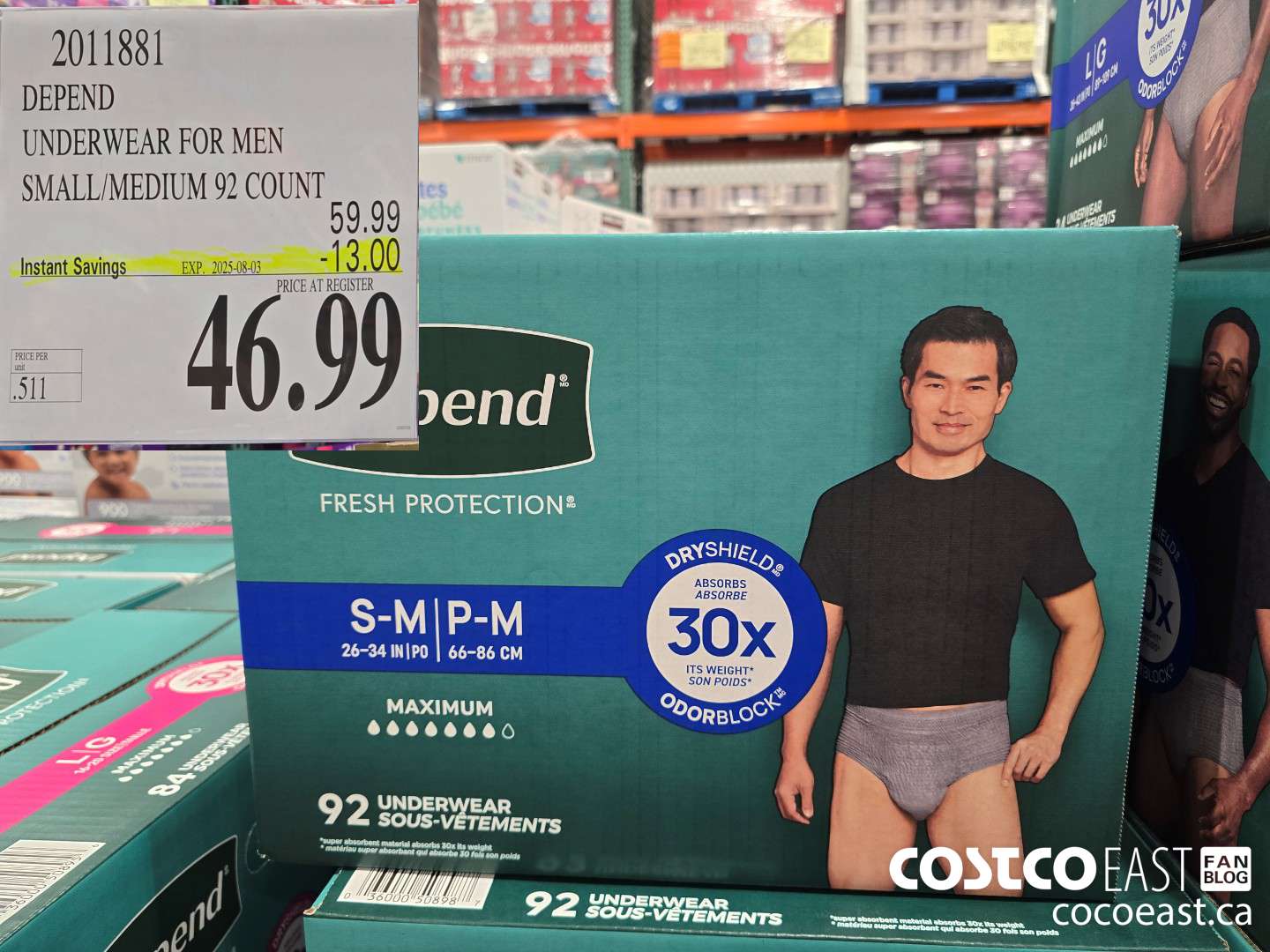 2011881 DEPEND UNDERWEAR FOR MEN SMALL/MEDIUM 92 COUNT ($13.00 INSTANT SAVINGS EXPIRES ON 2025-08-03) $46.99