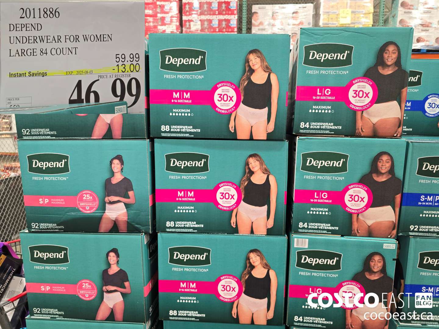2011886 DEPEND UNDERWEAR FOR WOMEN LARGE 84 COUNT ($13.00 INSTANT SAVINGS EXPIRES ON 2025-08-03) $46.99