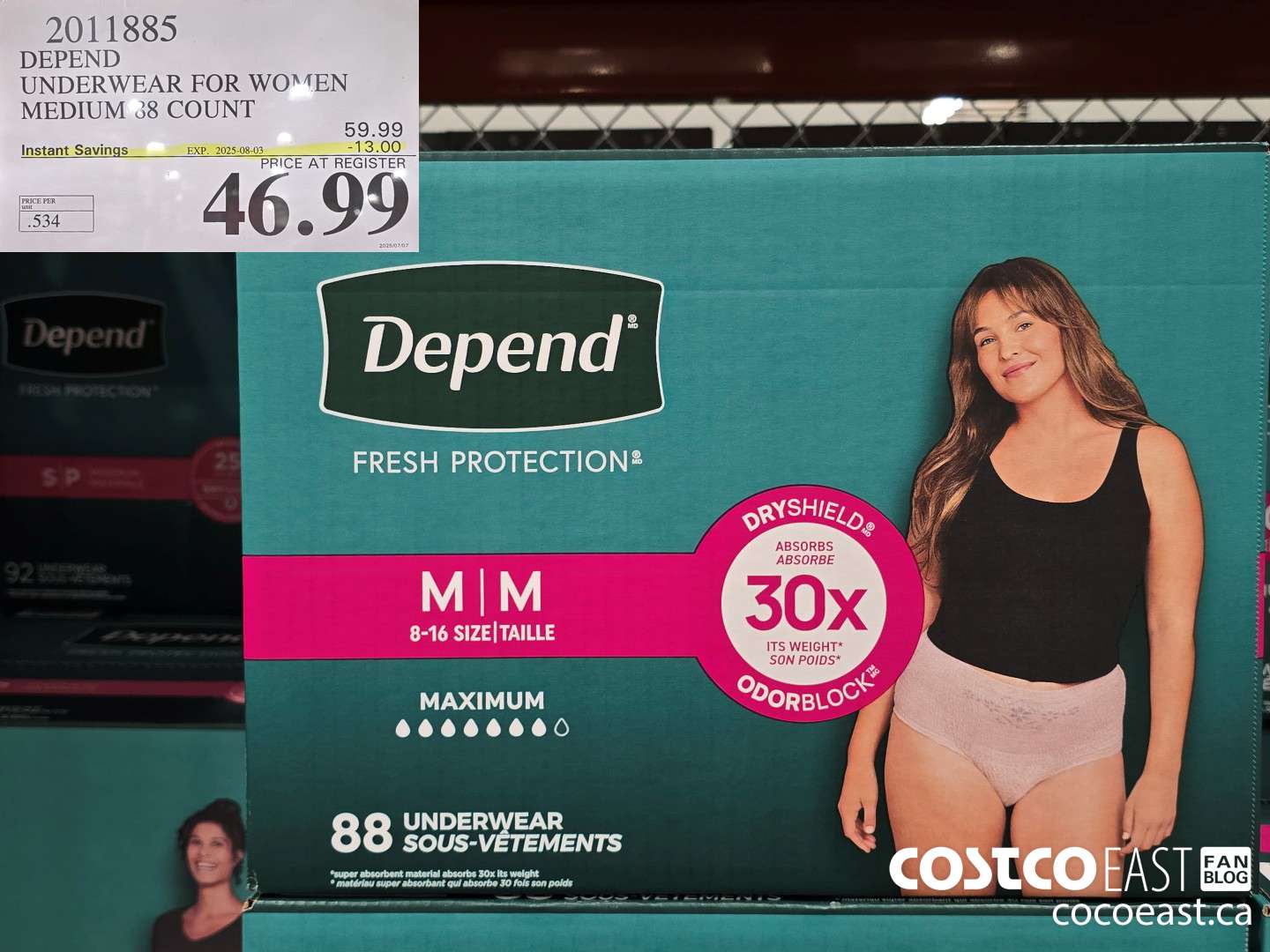 2011885 DEPEND UNDERWEAR FOR WOMEN MEDIUM 88 COUNT ($13.00 INSTANT SAVINGS EXPIRES ON 2025-08-03) $46.99