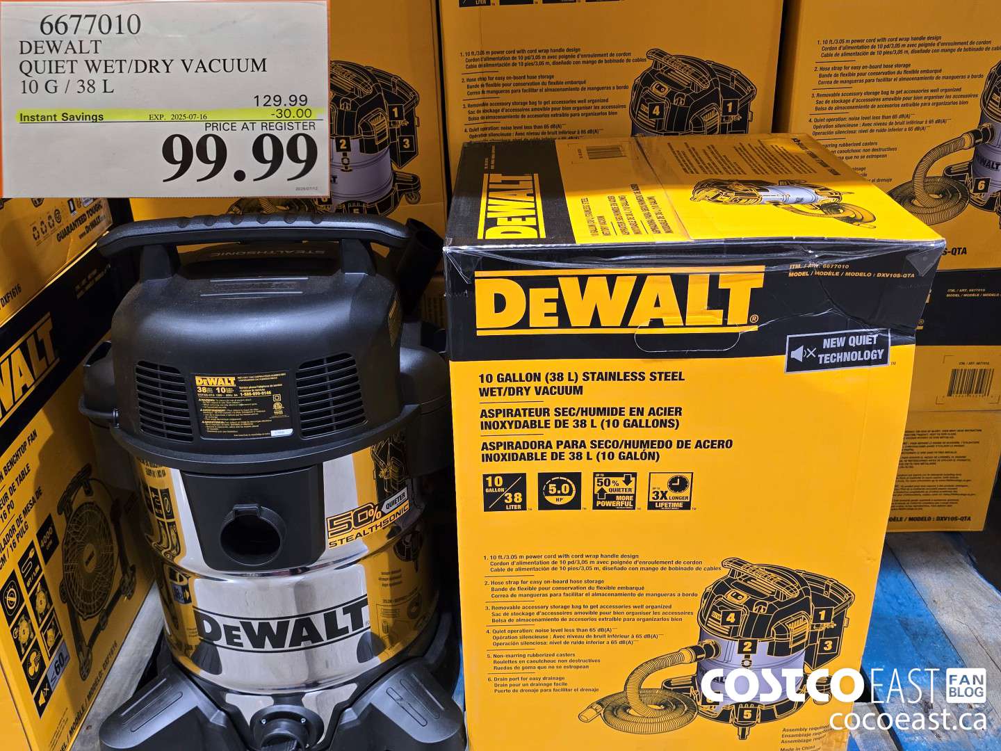 6677010 DEWALT QUIET WET/DRY VACUUM 10G/38L ($30.00 INSTANT SAVINGS EXPIRES ON 2025-07-16) $99.99