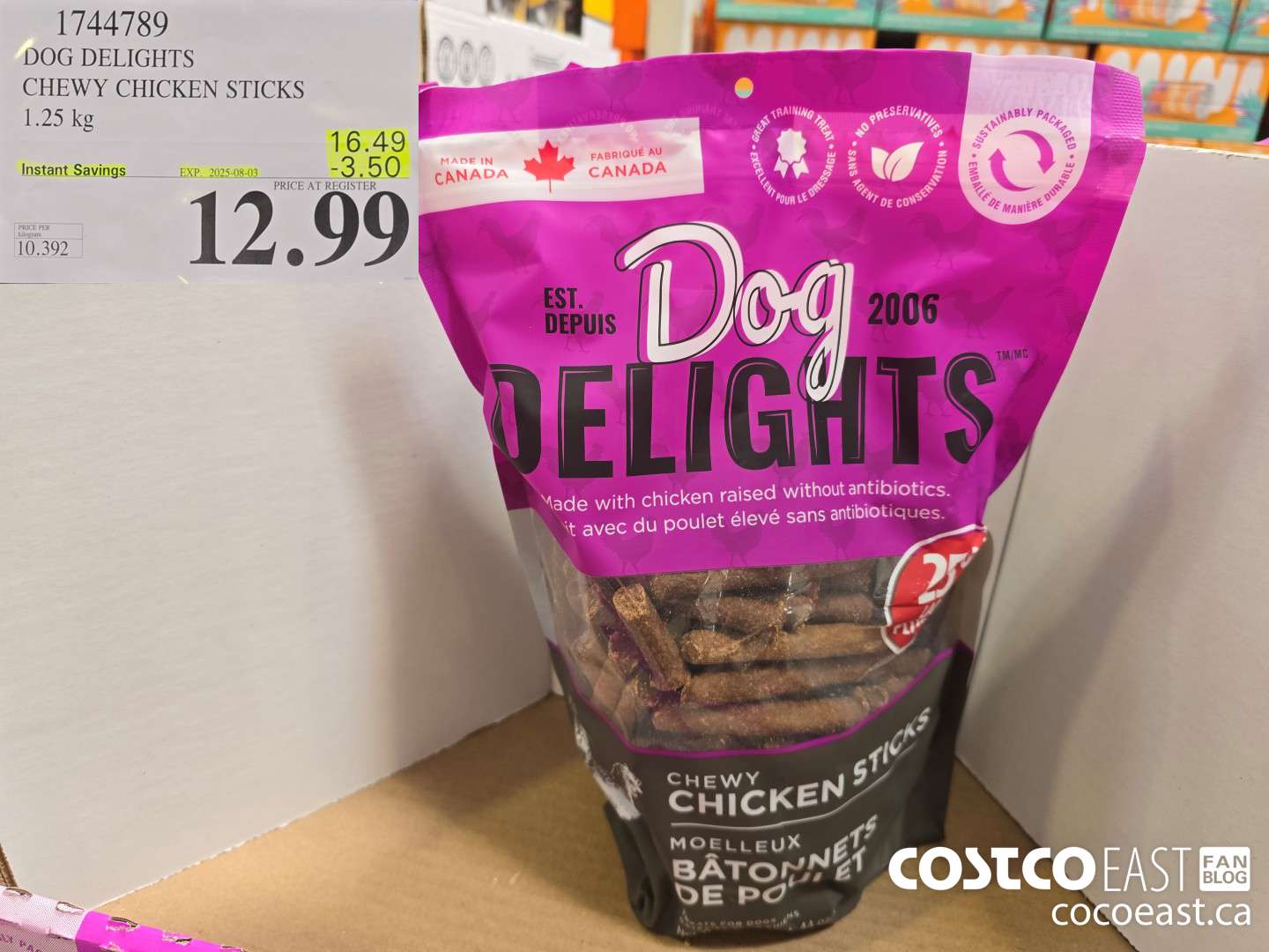 1744789 DOG DELIGHTS CHEWY CHICKEN STICKS 1.25 KG ($3.50 INSTANT SAVINGS EXPIRES ON 2025-08-03) $12.99