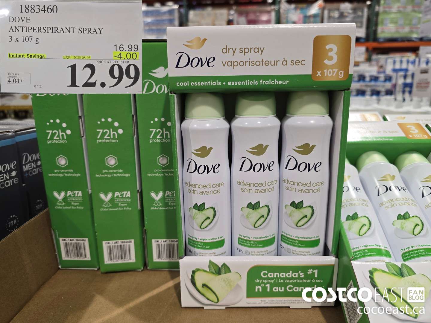 1883460 DOVE ANTIPERSPIRANT SPRAY 3 x 107 g ($4.00 INSTANT SAVINGS EXPIRES ON 2025-08-03) $12.99